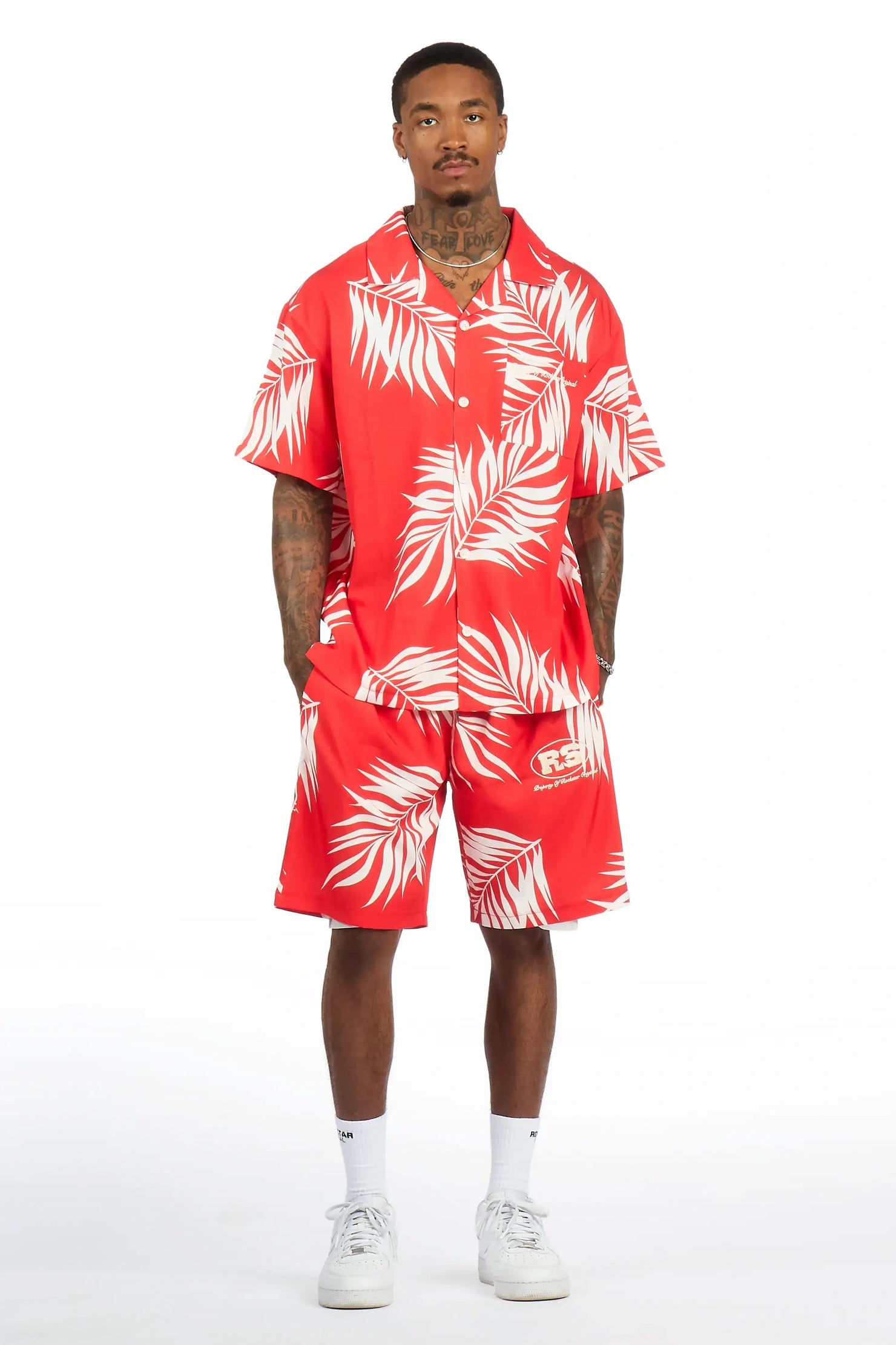 Puka Red Button Down Shirt/Short Set