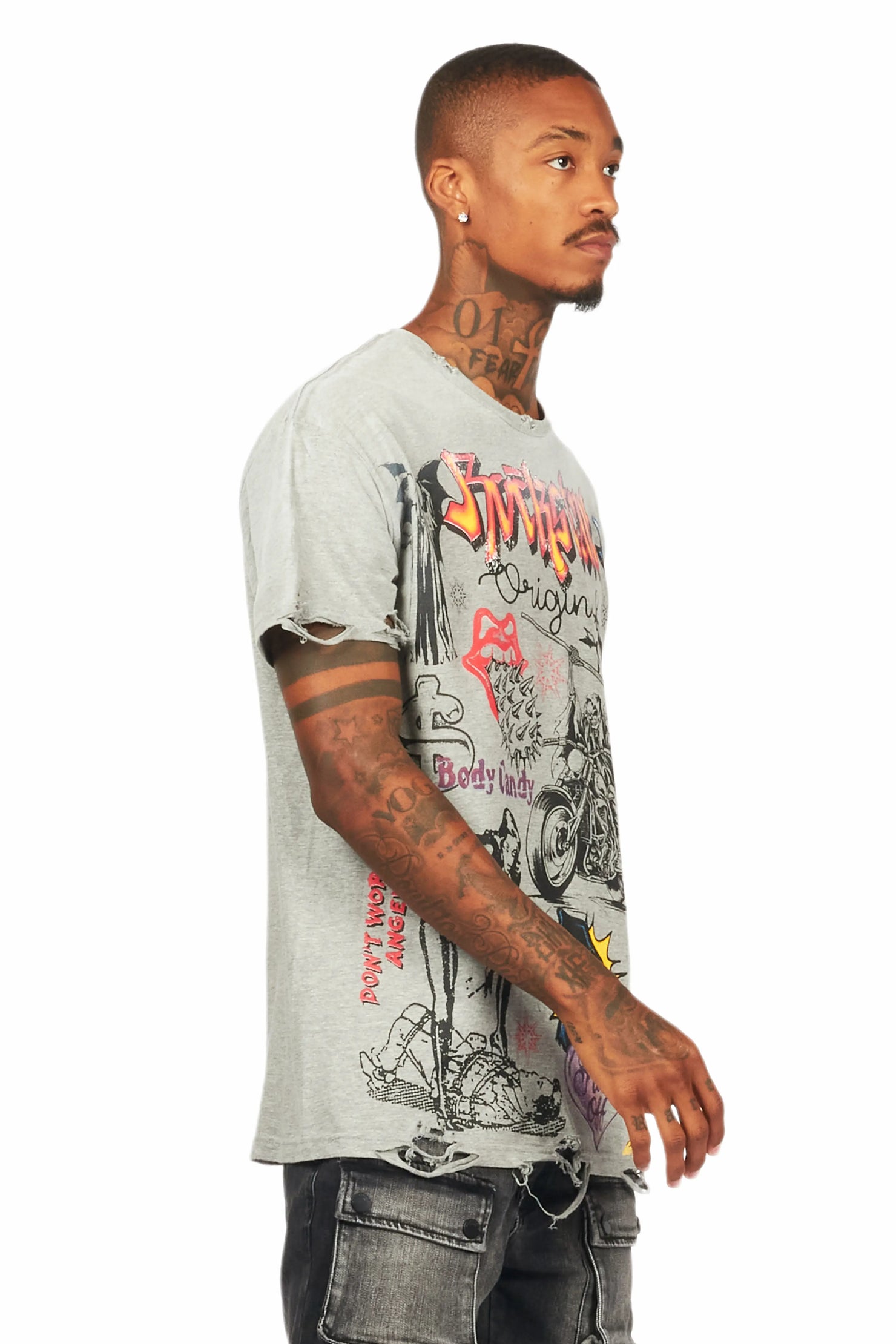 Shoota Heather Grey Oversized Graphic T-Shirt