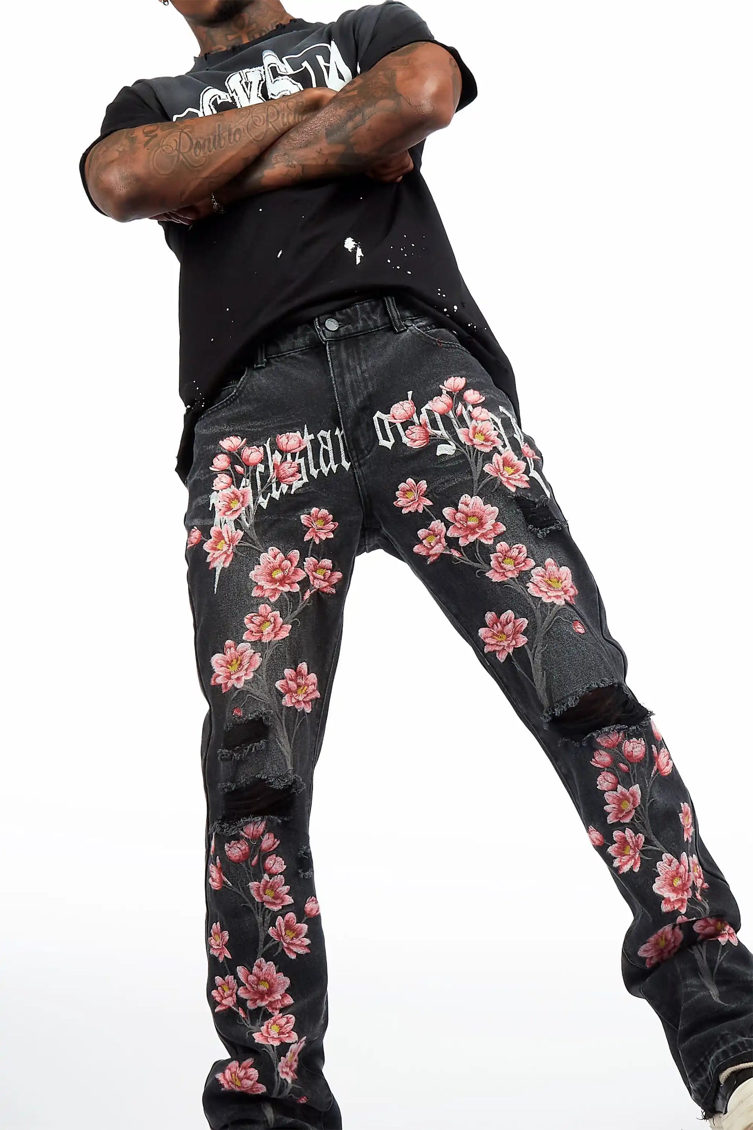 Folor Dark Grey Stacked Flare Jean