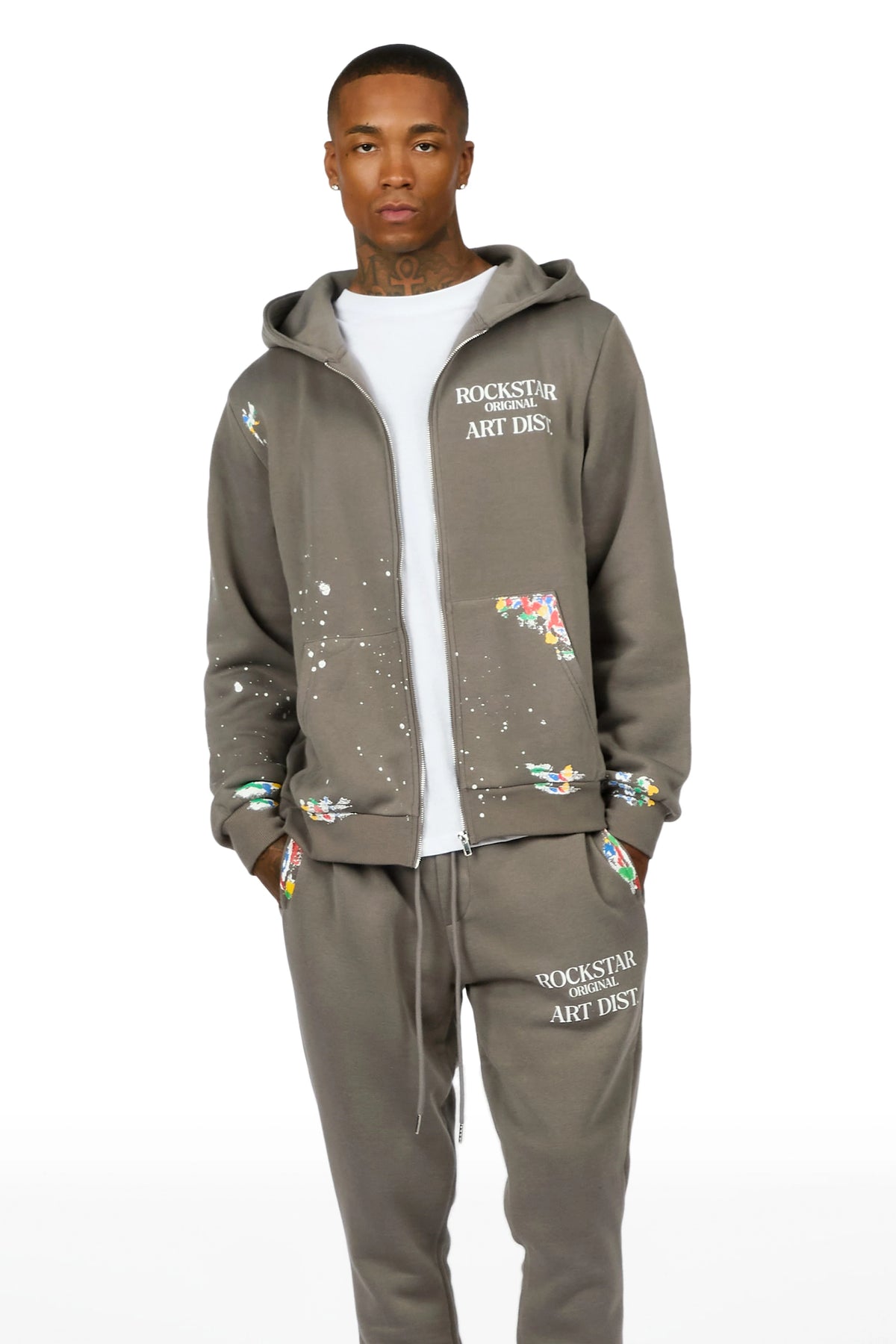 Art Dist Dark Grey Zip Up Hoodie/Stacked Track Set