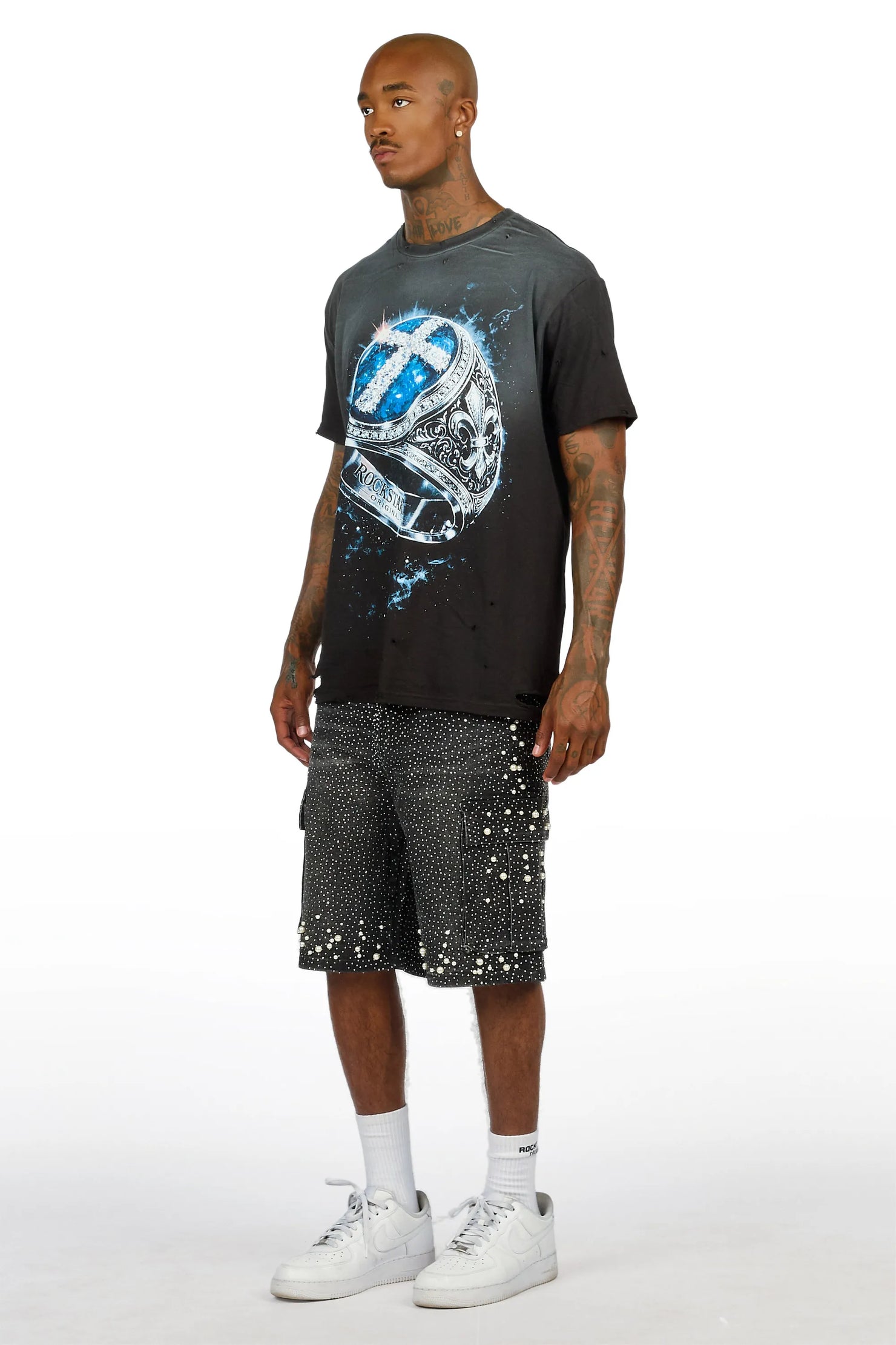 Sevyn Black Rhinestone Denim Short
