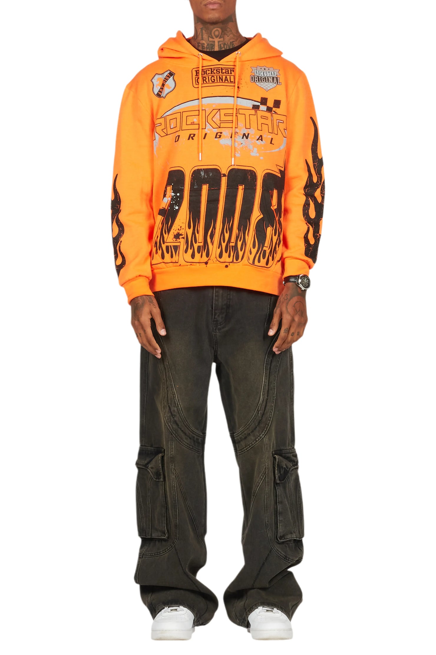Amos Orange Graphic Relaxed Hoodie