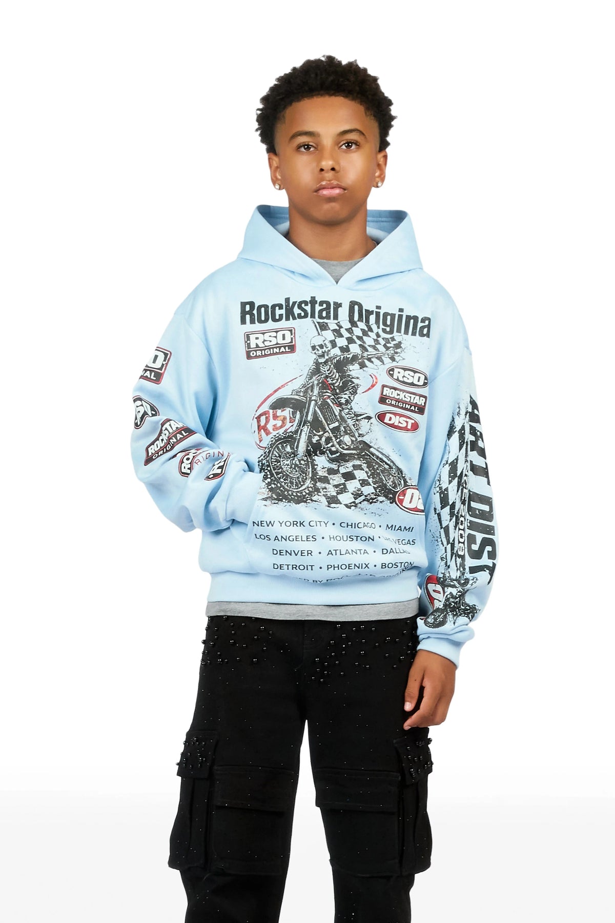 Boys Ryatt Light Blue Graphic Hoodie