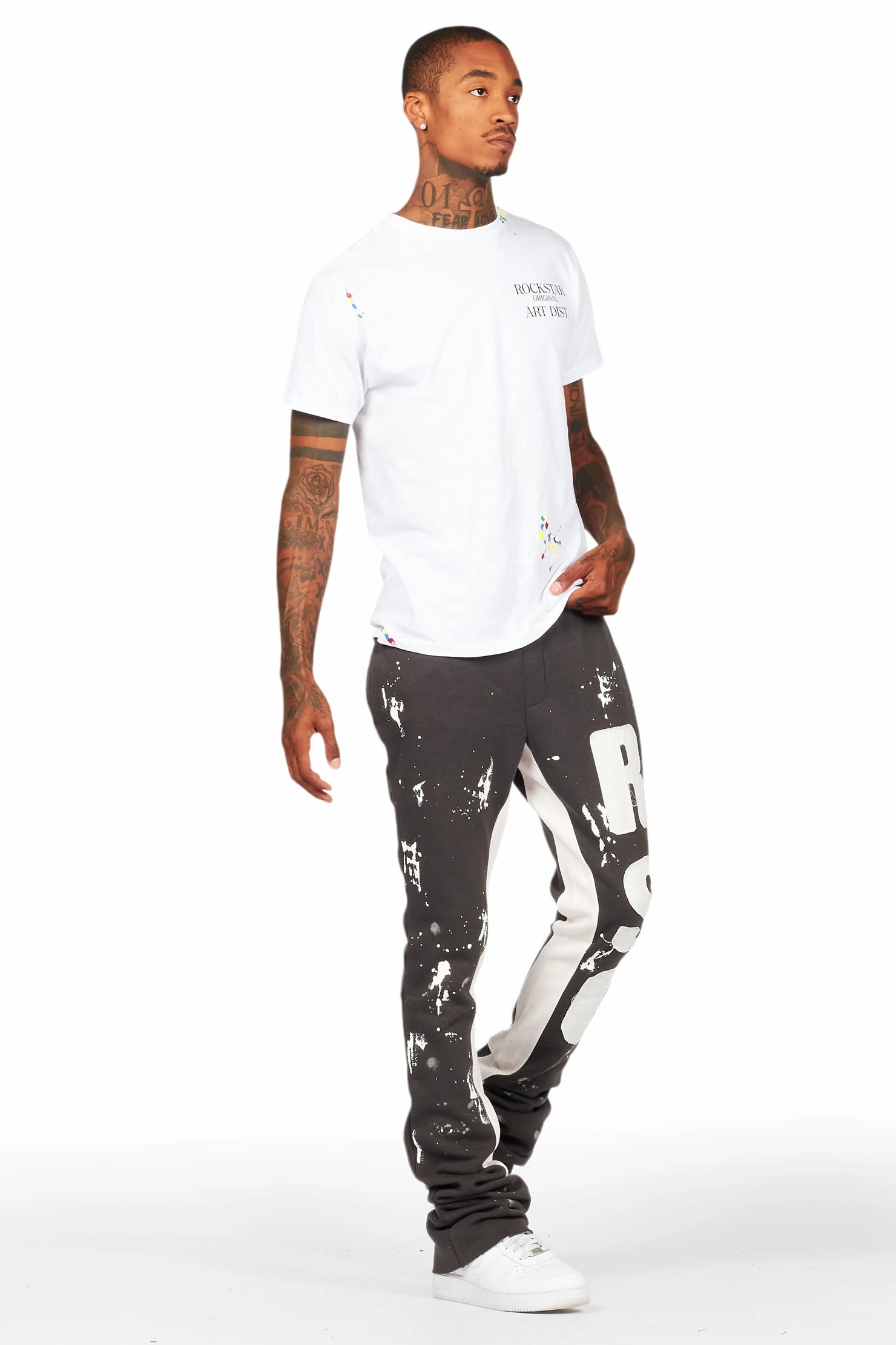 Tanko Vintage Grey Patchwork Stacked Flare Track Pant