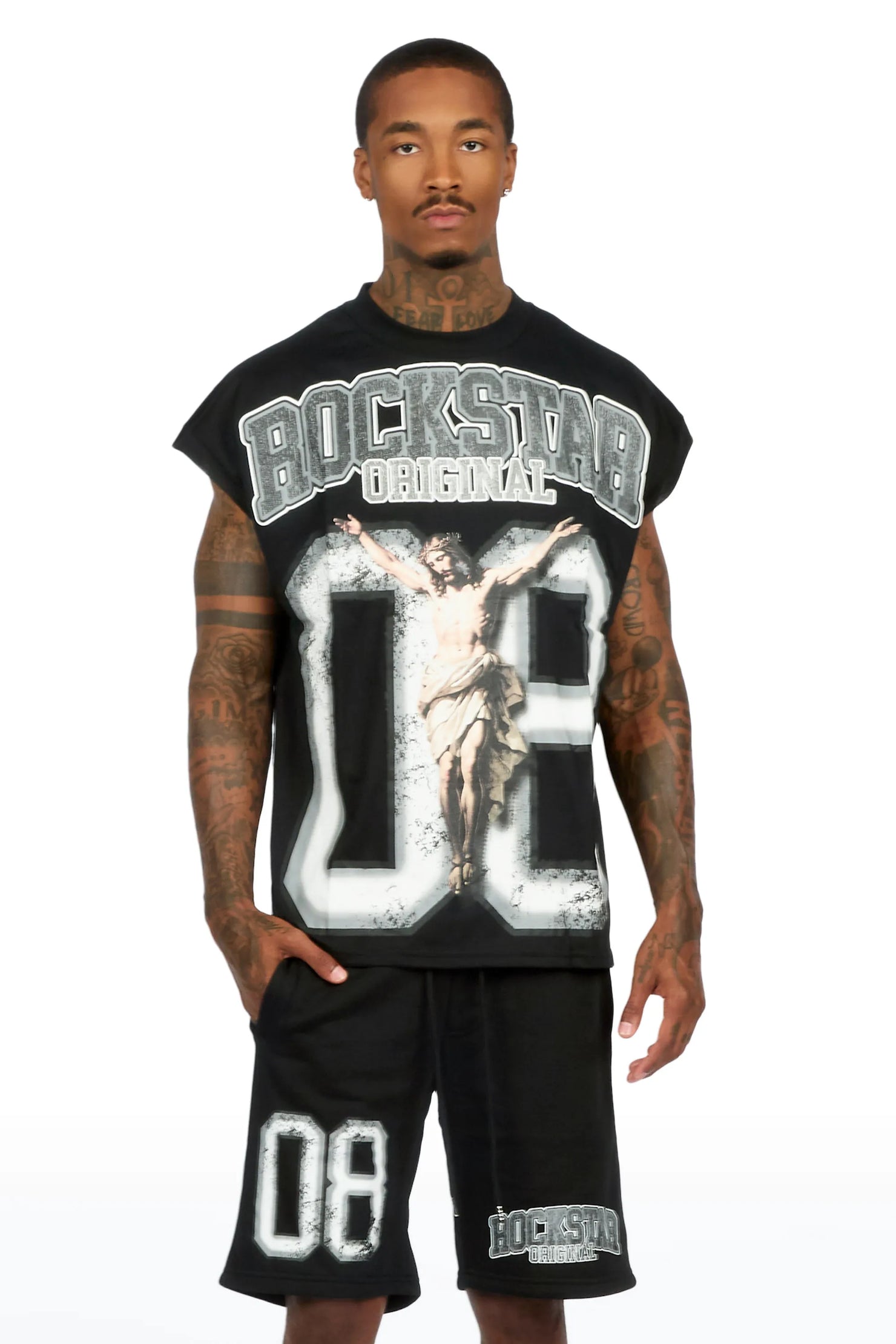 Fields Black/Grey Cut Sleeve T-Shirt Short Set