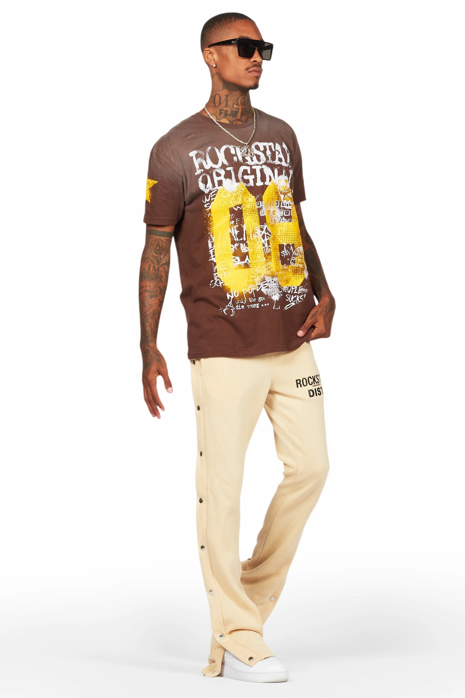 Alpine Beige Baggy Snap Button Pant