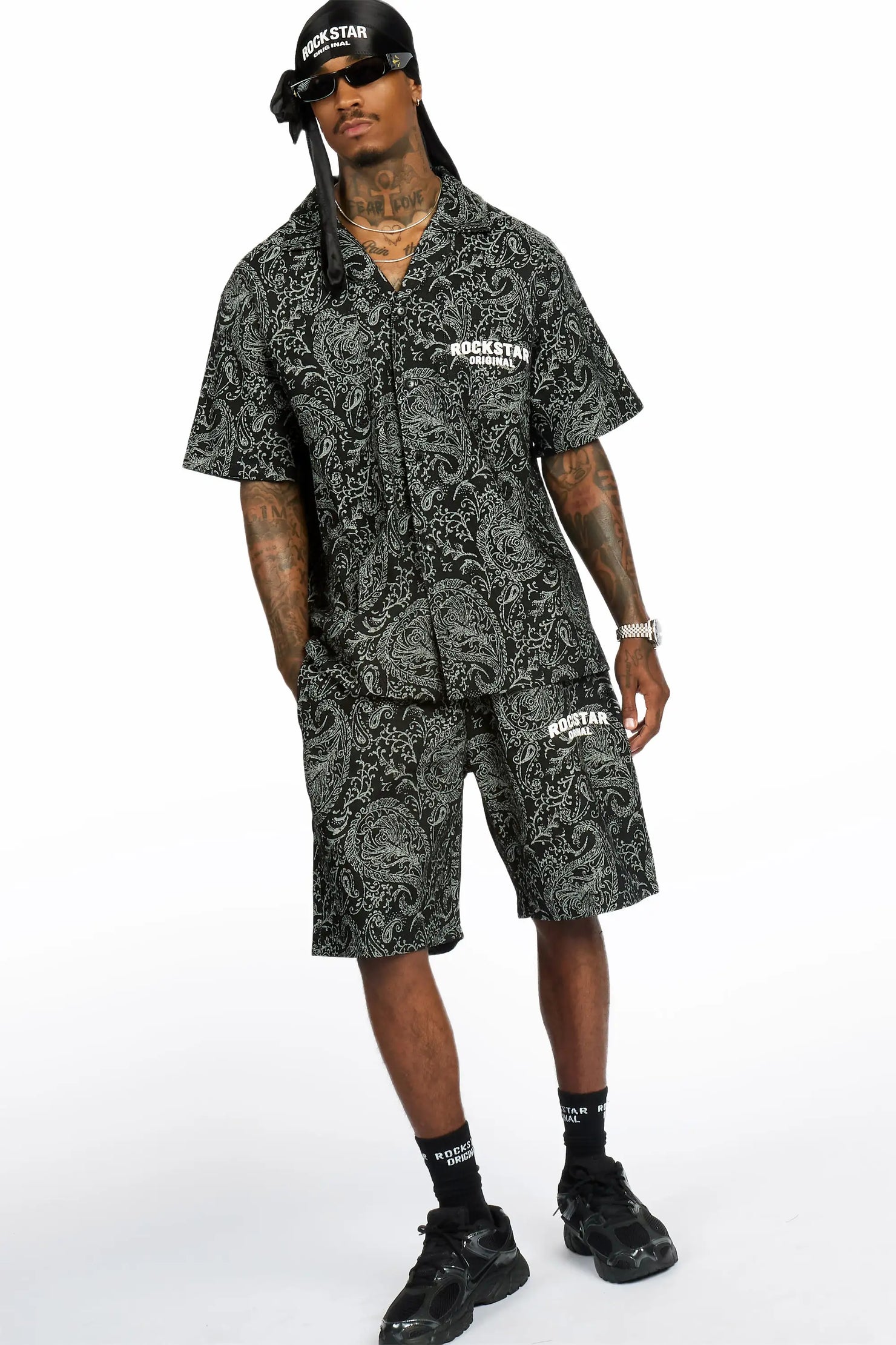 Franklin Black Button Down Shirt/Short Set
