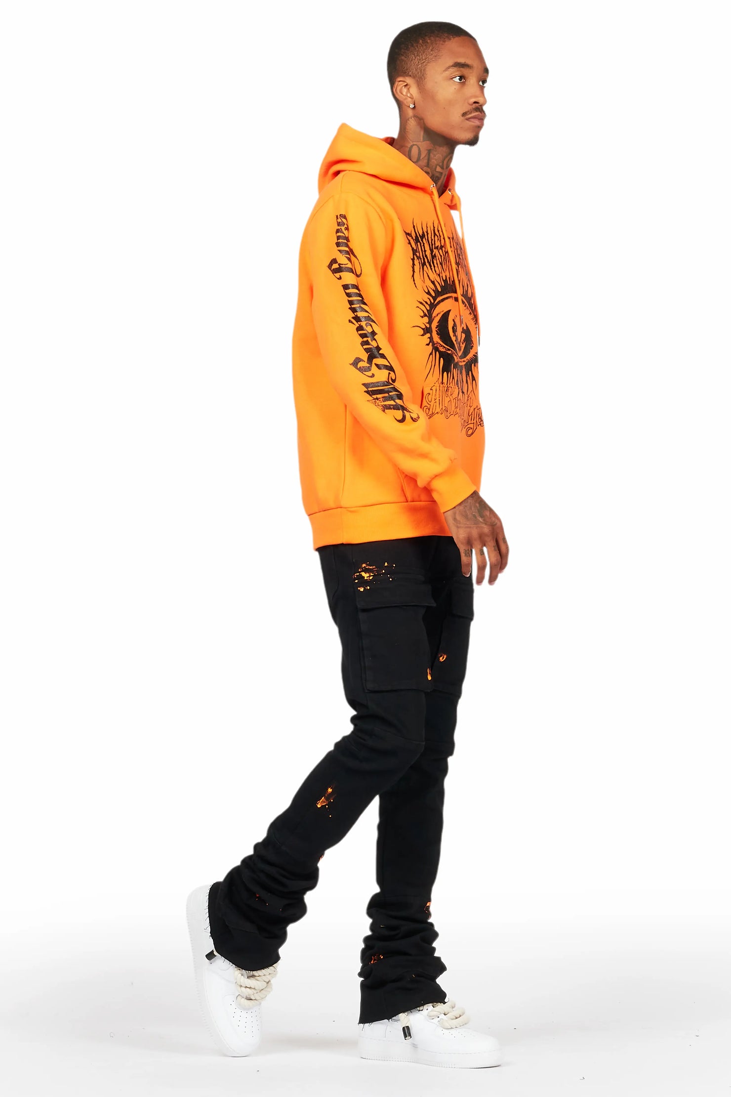 All Seeing Eyes Orange Hoodie/Super Stacked Flare Jean Bundle