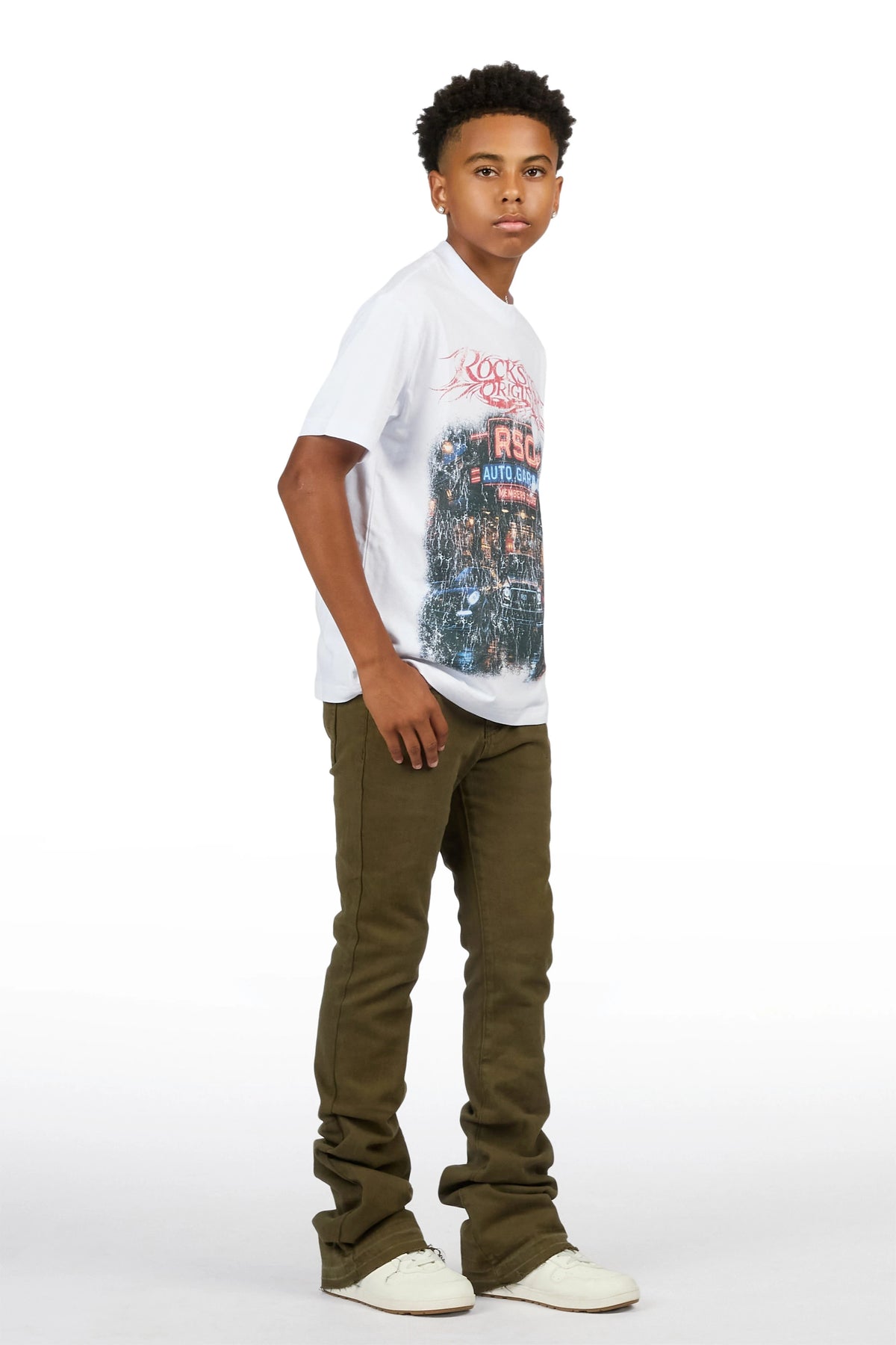Boys Dag Olive Stacked Flare Jean