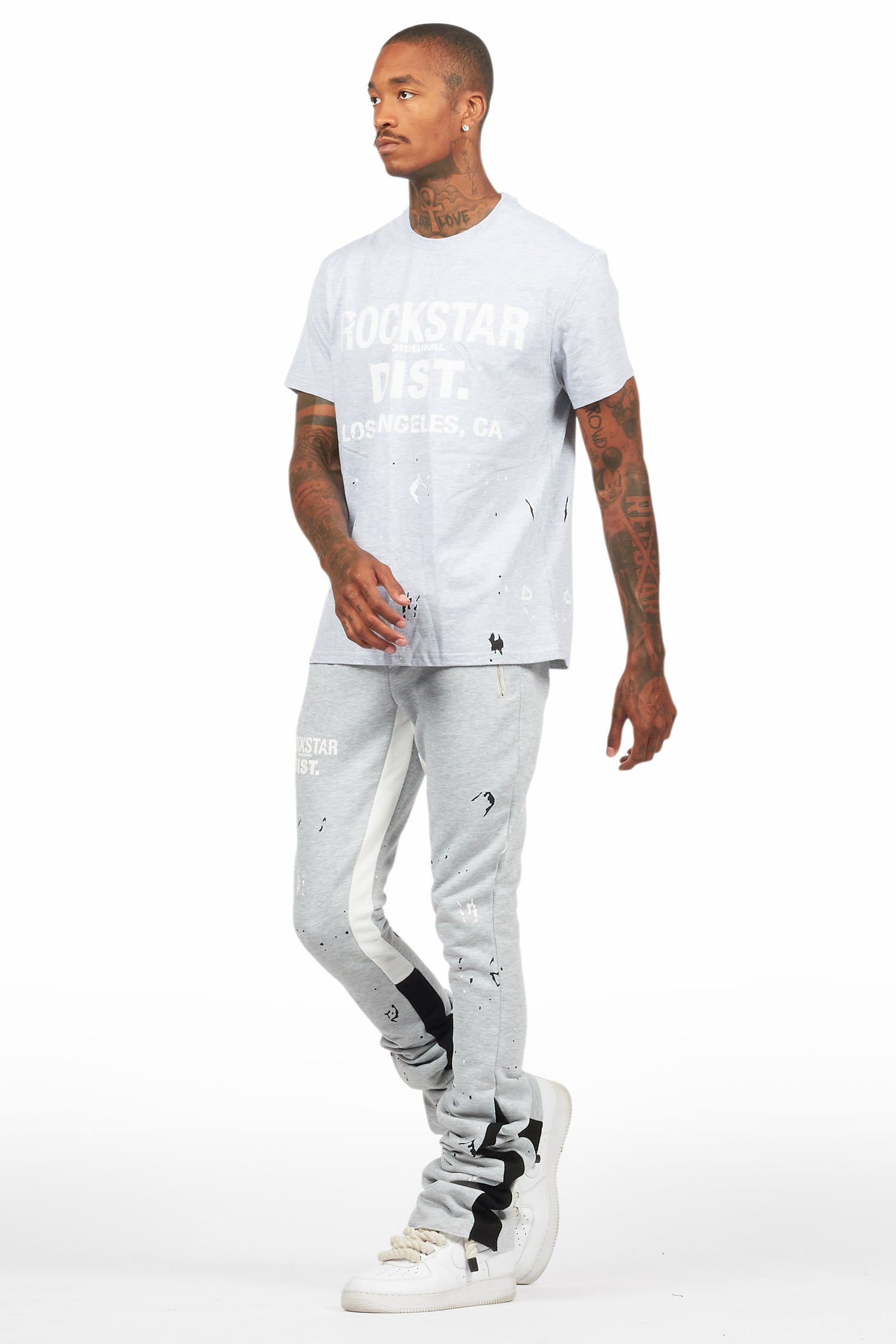 Scottie Heather Grey T-Shirt/Stacked Flare Track Pant Set