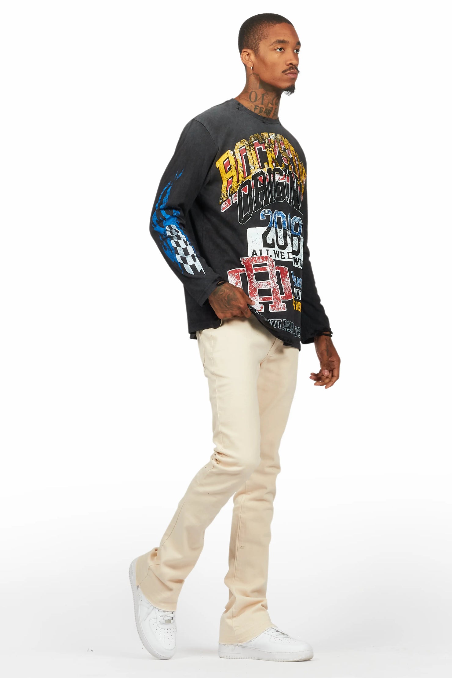 Dag Beige Stacked Flare Jean