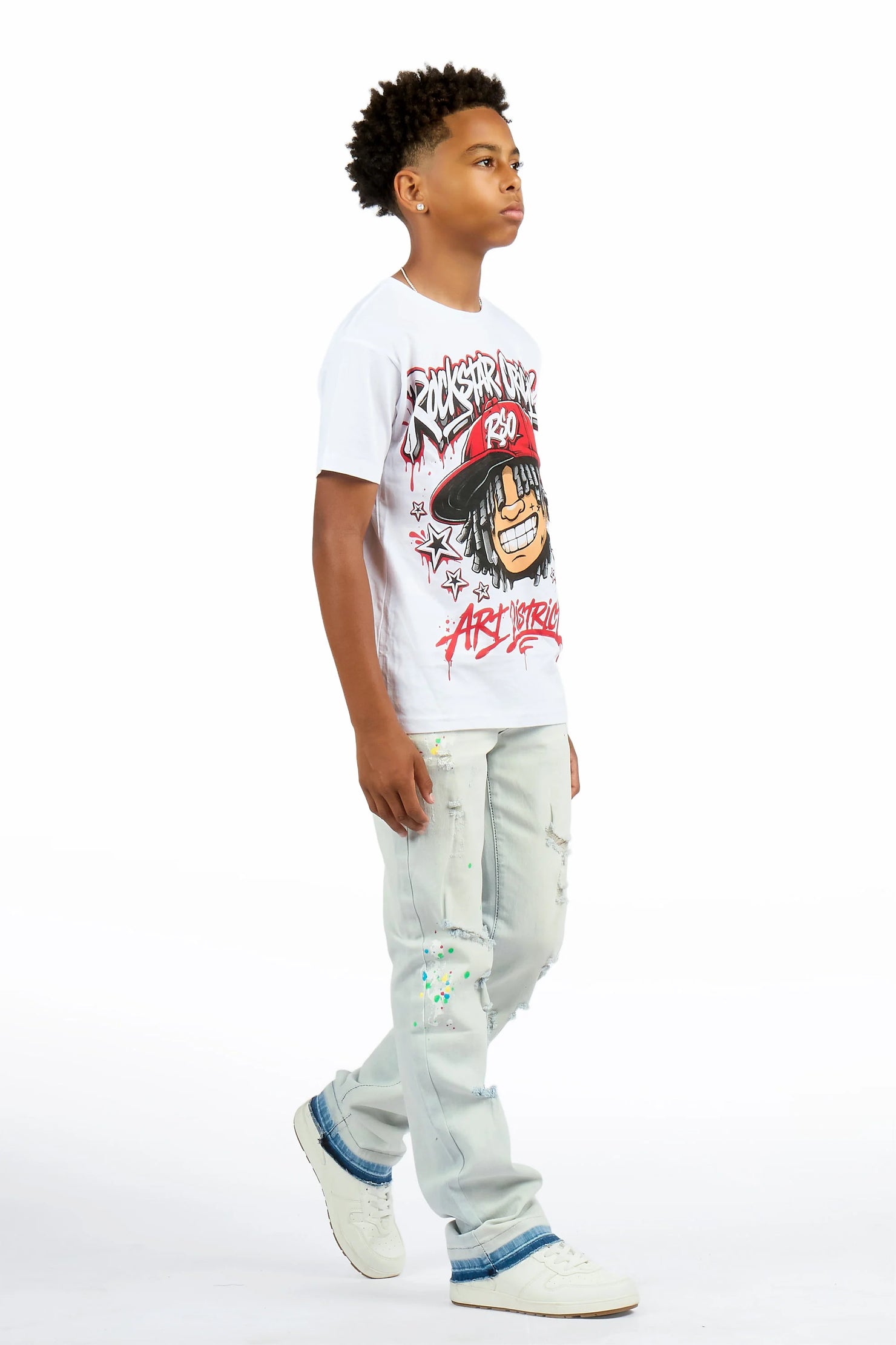 Boys Troy Blue/Multi Stacked Painter Jean