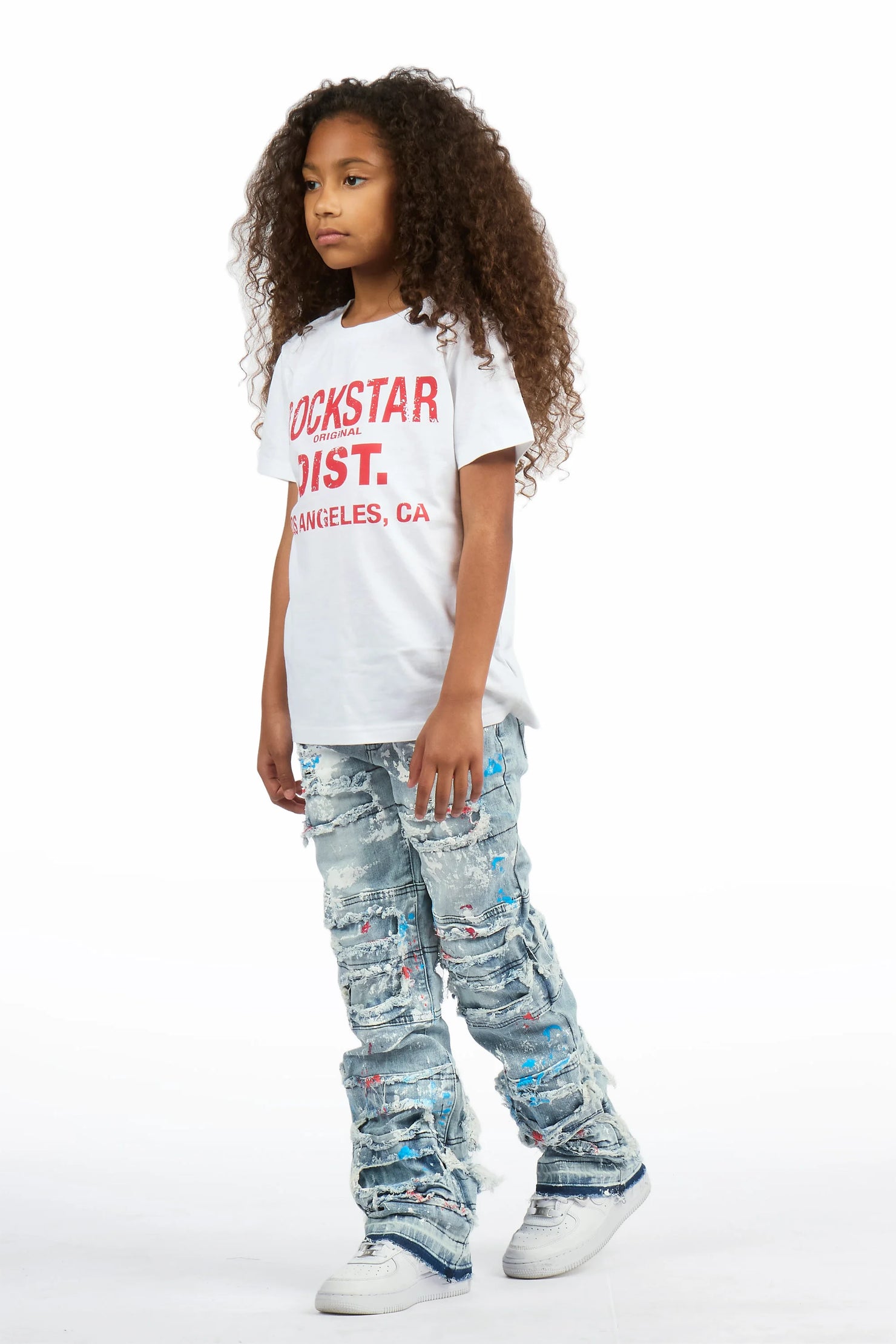 Girls Vassa Blue Stacked Painter Flare Jean
