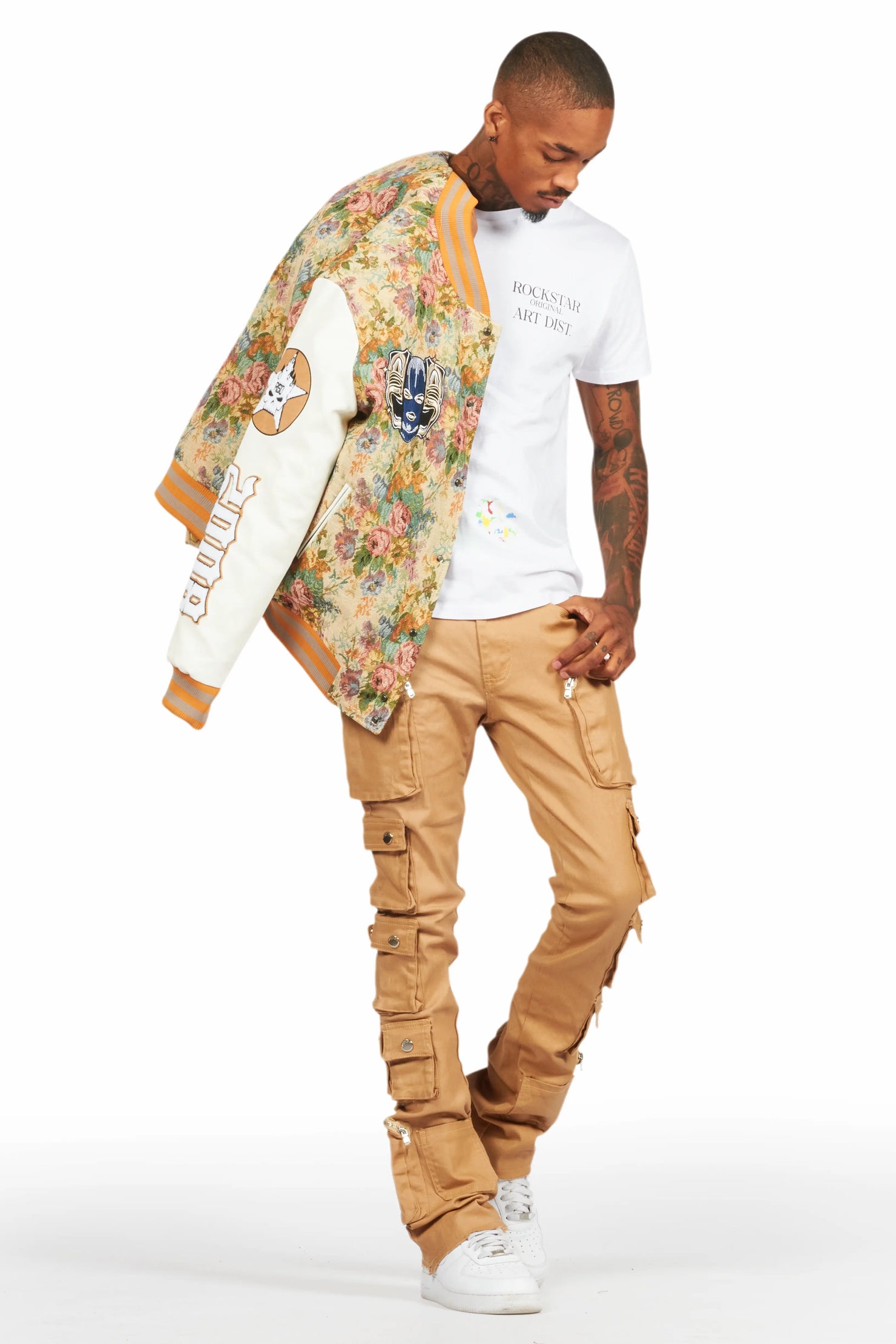 Konrad Beige Coated Stacked Flare Jean