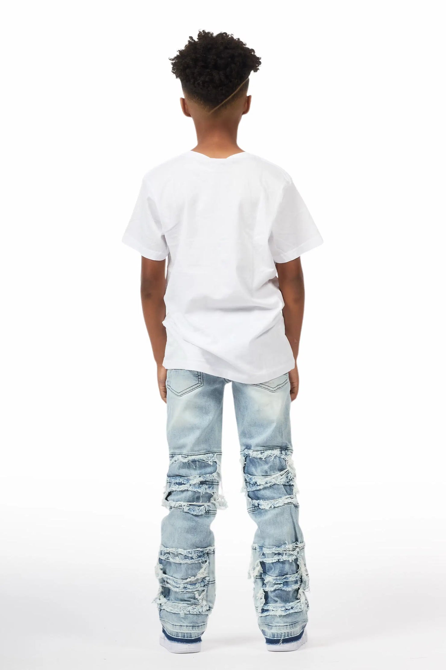 Boys Meille Blue/White Stacked Painter Flare Jean