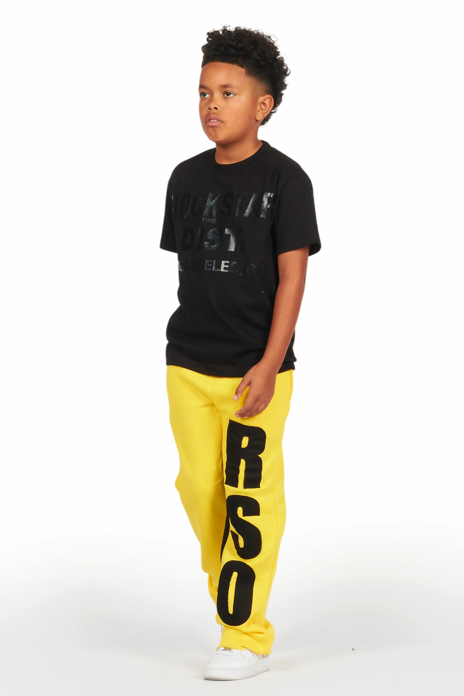 Boys Uko Yellow Stacked Baggy Flare Pant