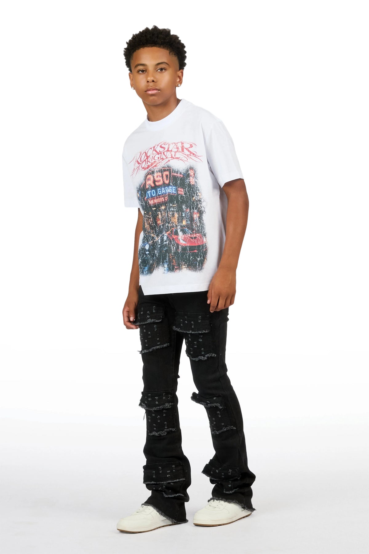 Boys Leonardo Black Stacked Flare Jean