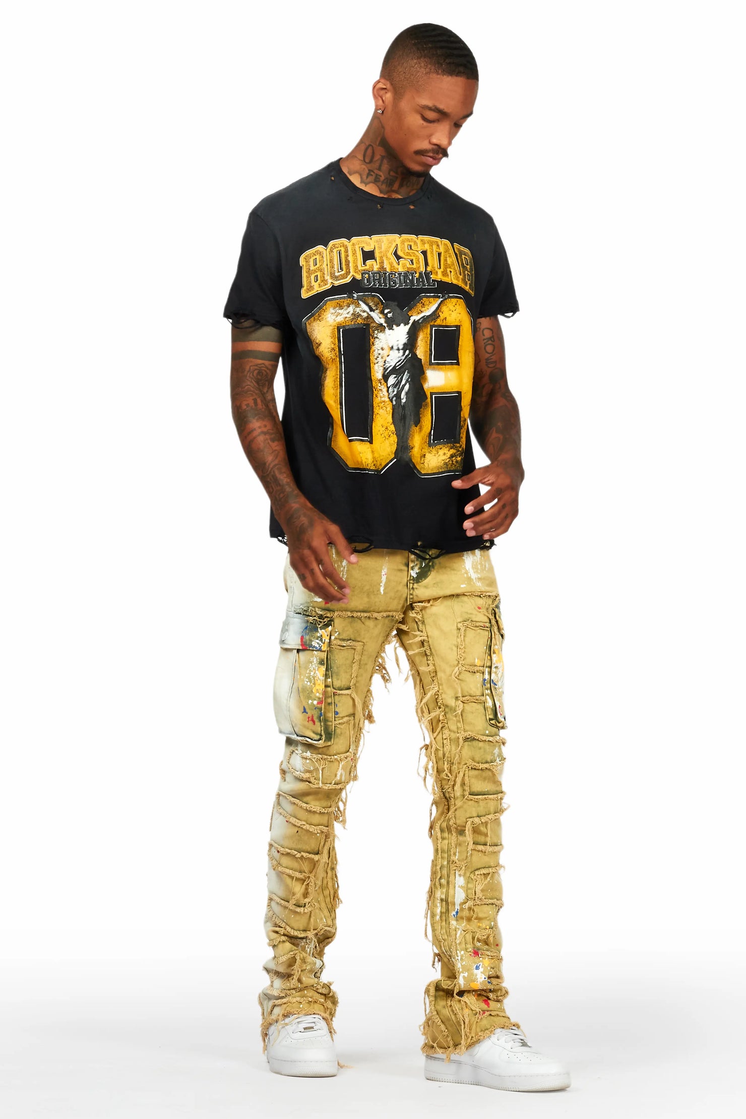 Jairo Yellow Painter Stacked Flare Jean