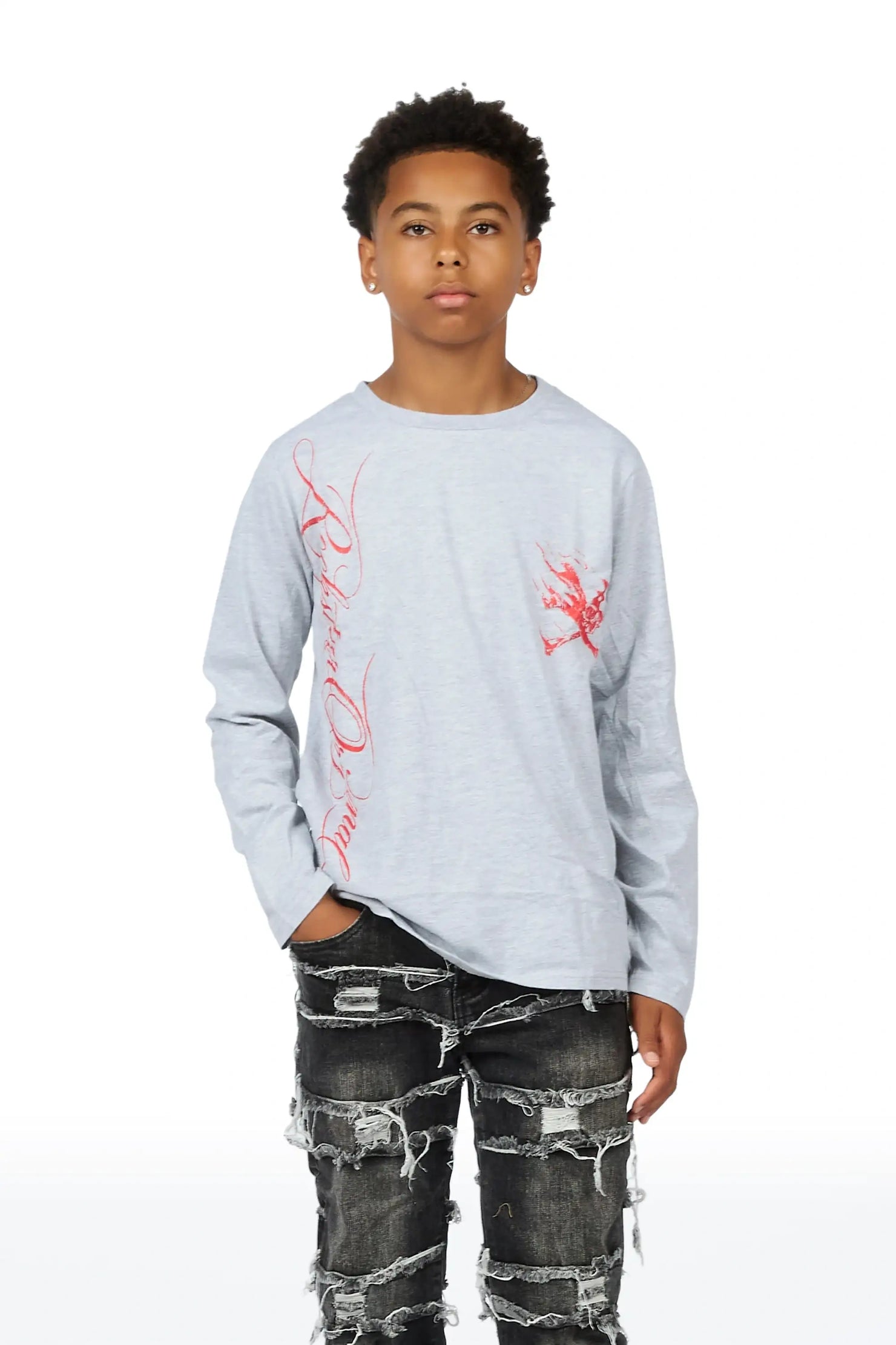 Boys Cobain Grey/Black T-Shirt Stacked Jean Set