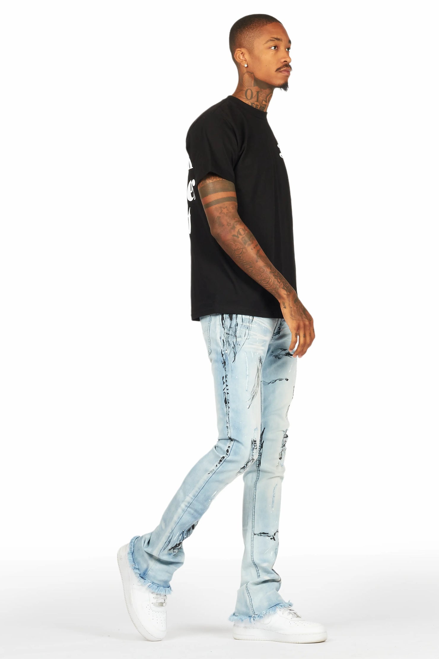 Diamo Black T-Shirt/Stacked Flare Jean Set