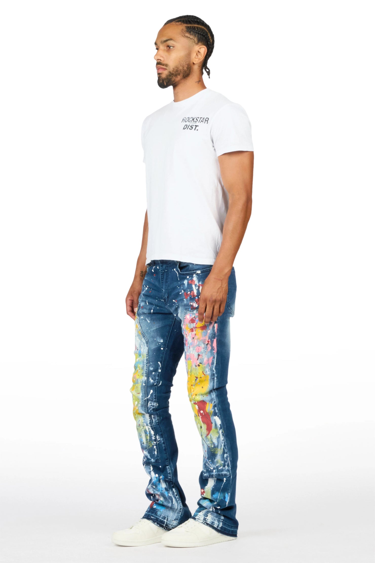 Periz Dark Blue Painter Stacked Flare Jean