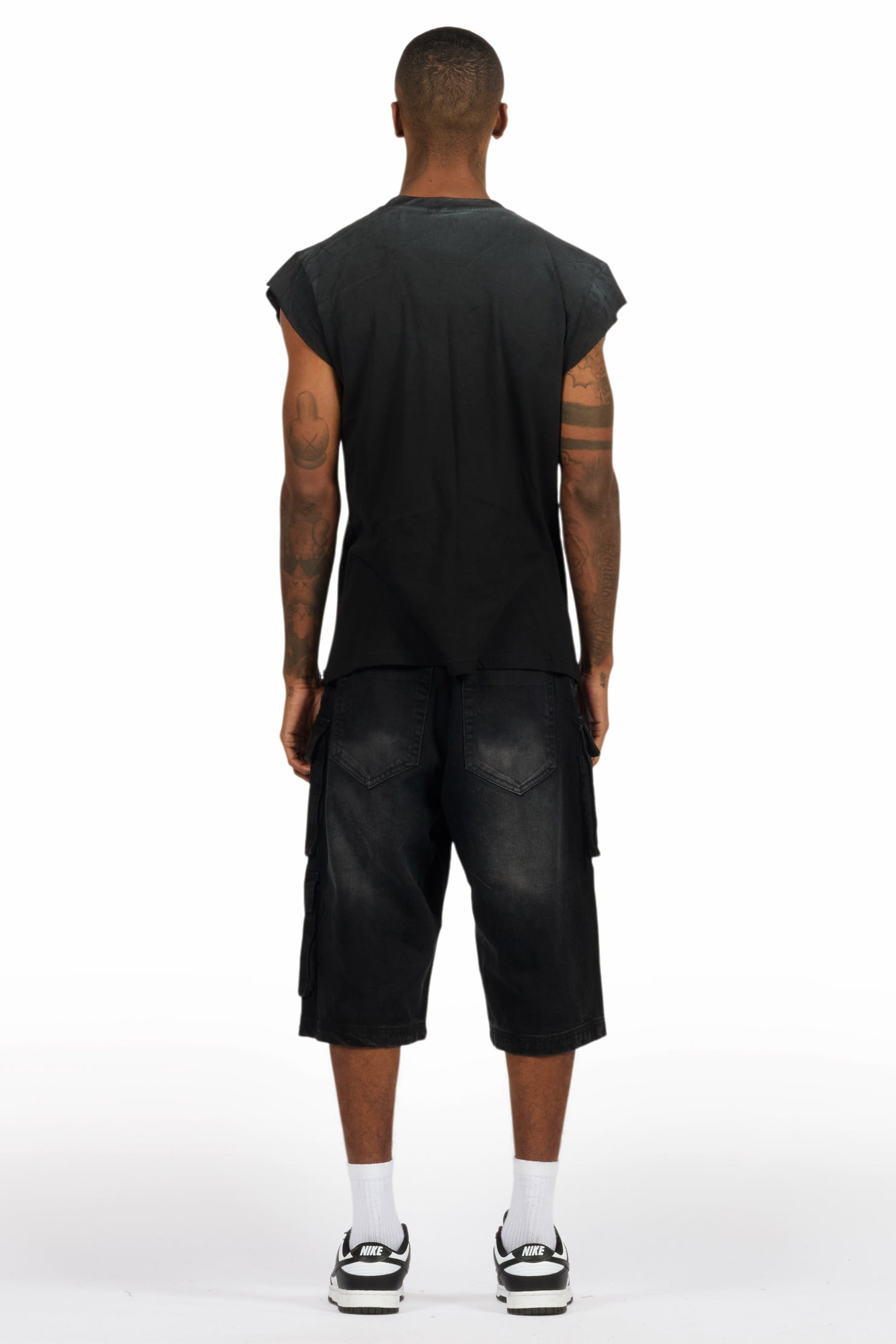 Beno Black Muscle Tee/Denim Jort Set