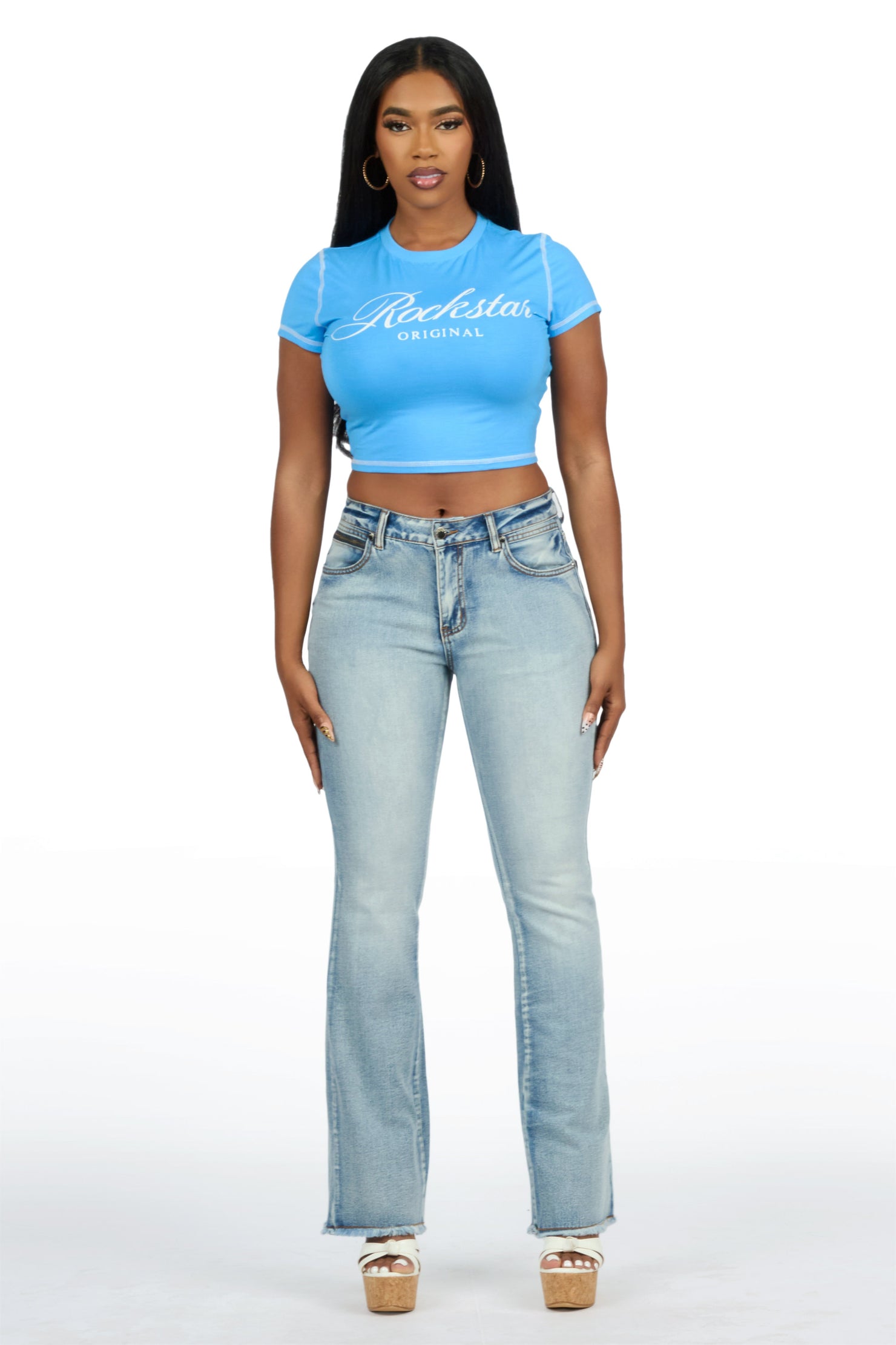 Tiriea Light Wash Low Rise Stretch Bootcut Jean