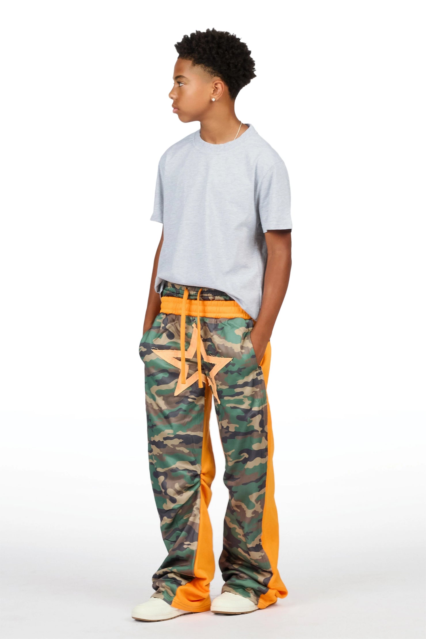 Boys Canaan Camo/Orange Double Waisted Baggy Track Pant