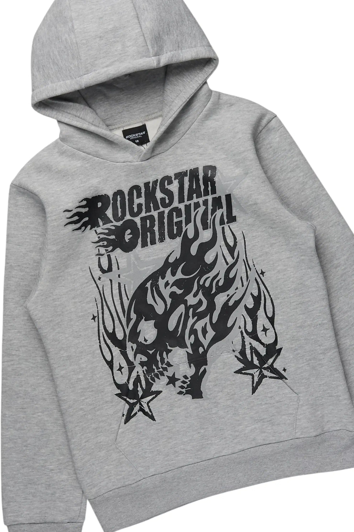 Boys Smitty Grey Hoodie & Shake Blue Stacked Flare Cargo Jean Set