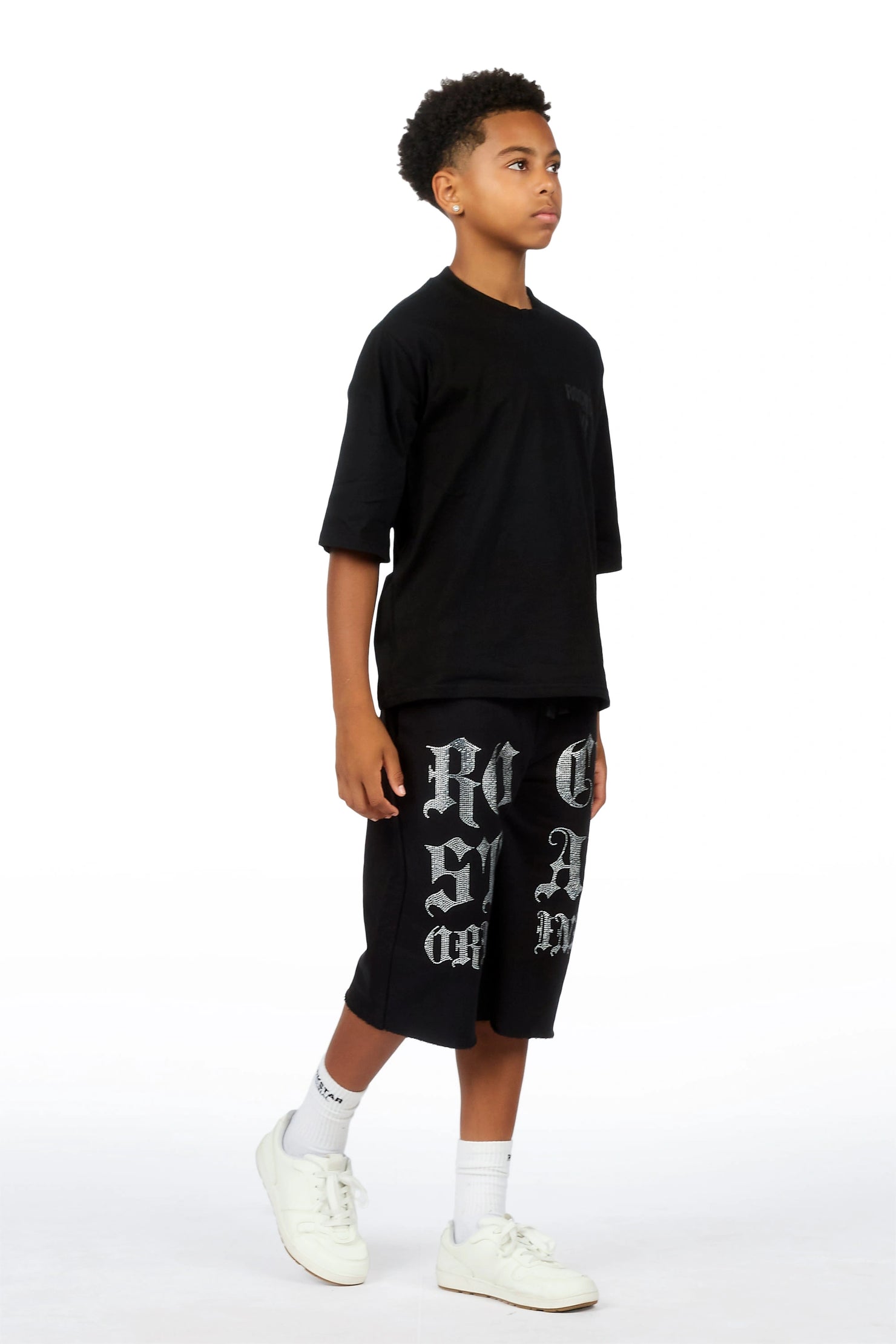 Boys Teiario Black Rhinestone Track Short