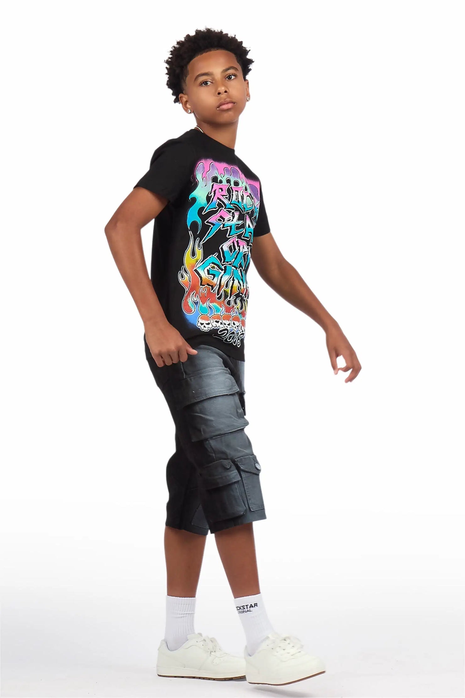 Boys Ebbe Black T-Shirt Denim Jort Set