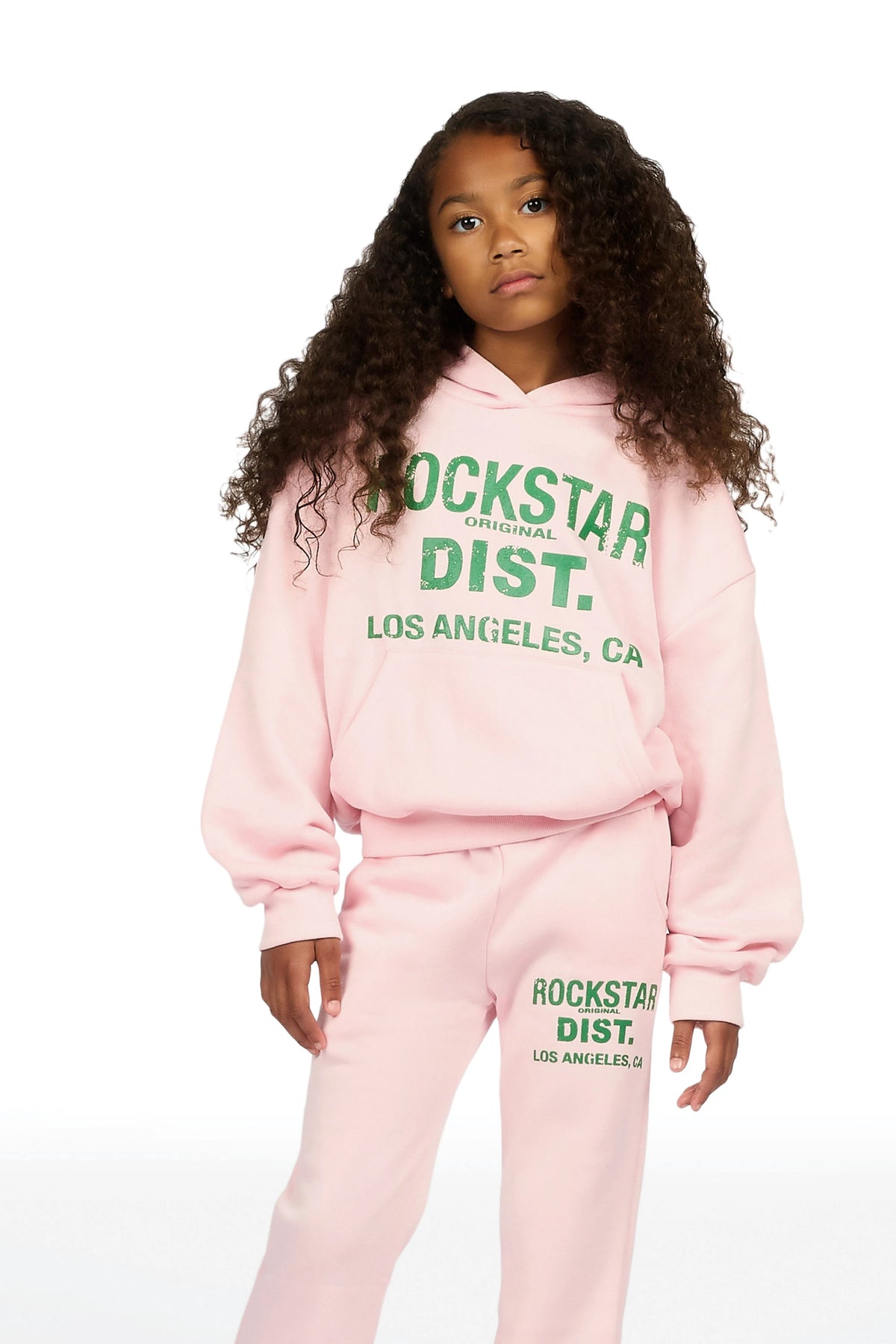 Girls Dalasia Light Pink/Green Hoodie/Stacked Flare Track Set