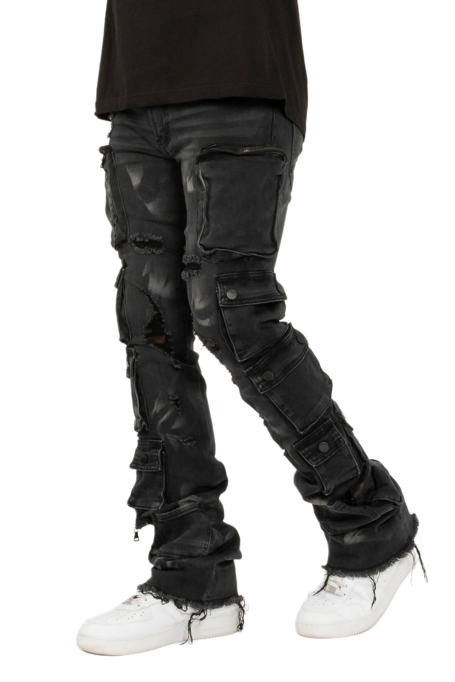 Konrad Grey Wash Cargo Stacked Flare Jean