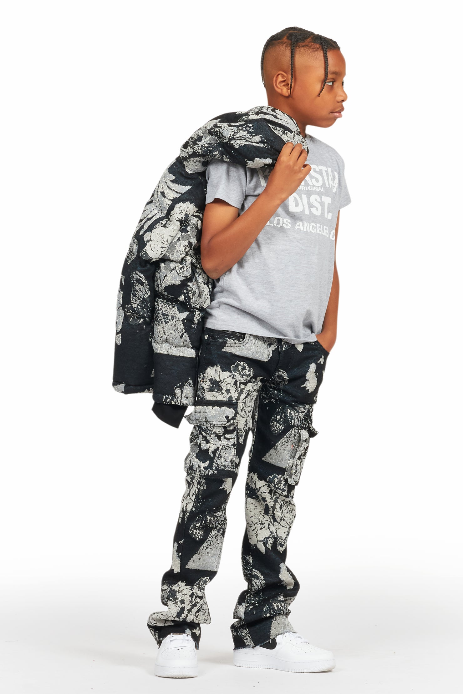 Boys Lamont Black Tapestry Stacked Flare Jean