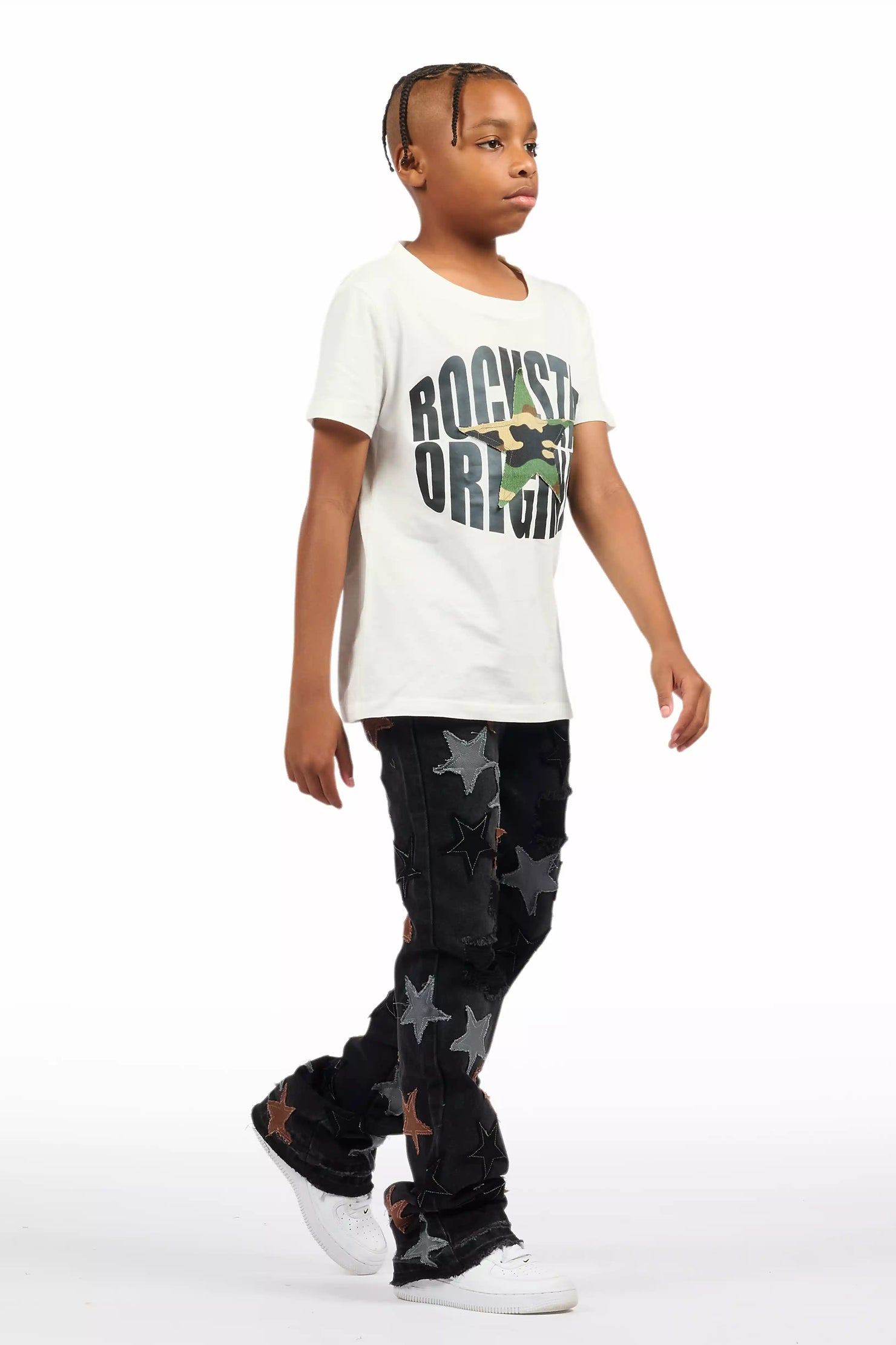 Boys StarLane Black Stacked Flare Jean