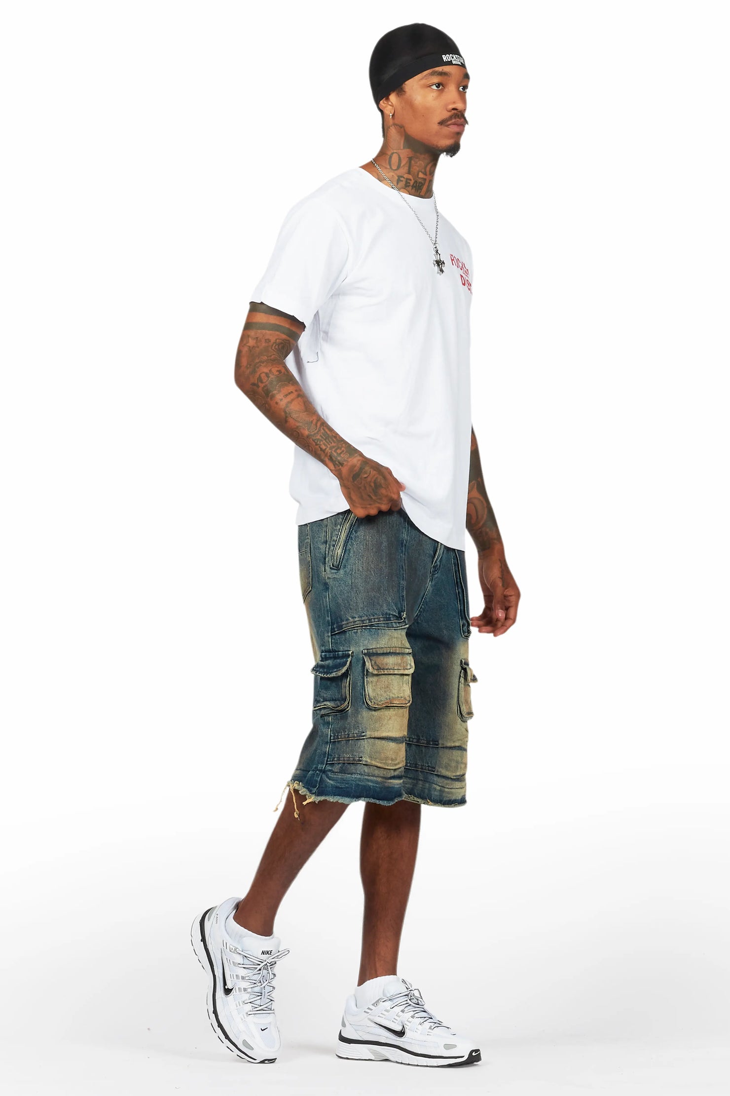 Lake White/Dark Blue T-Shirt/Denim Short Set