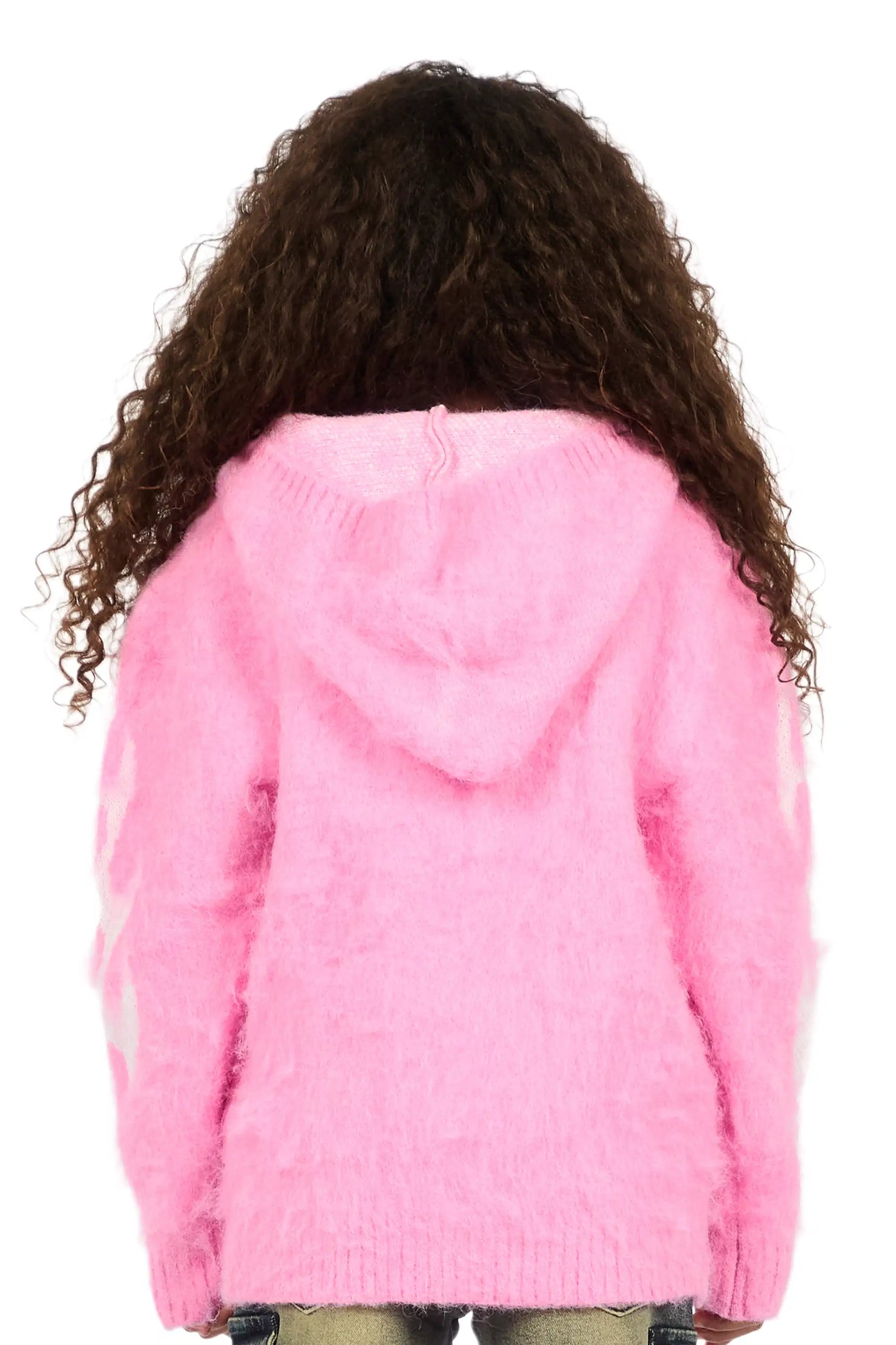 Girls Hakon Pink Graphic Knitted Mohair Hoodie