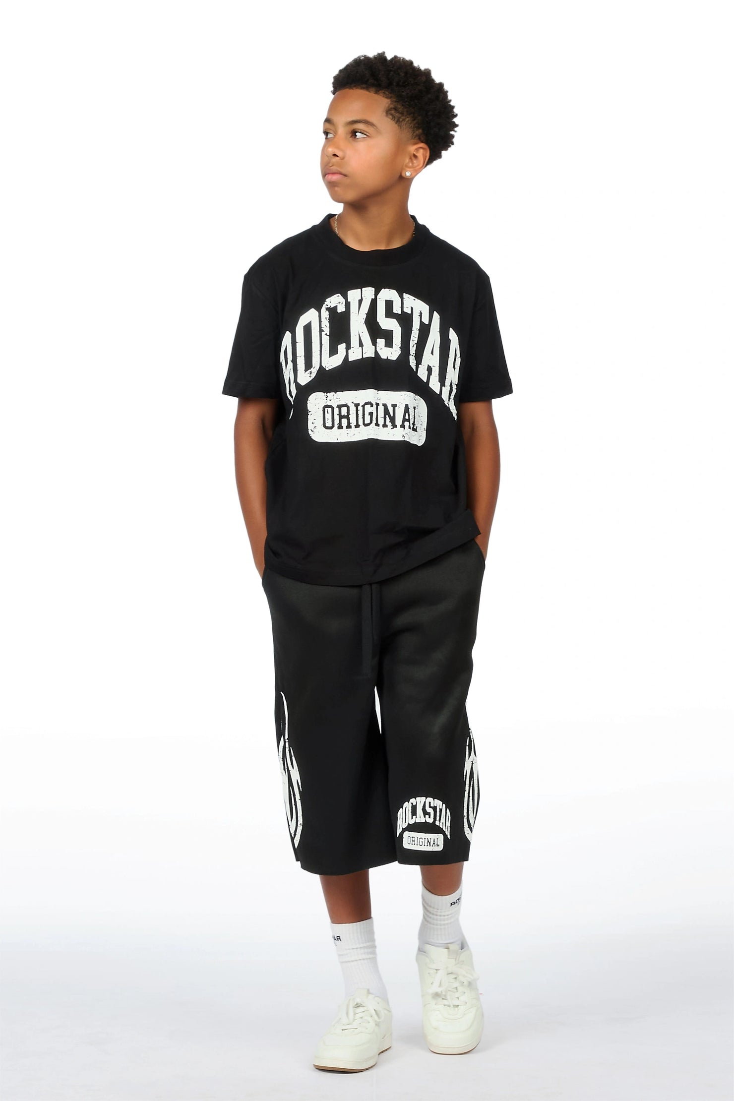Boys Member Black Oversized T-Shirt/Short Set