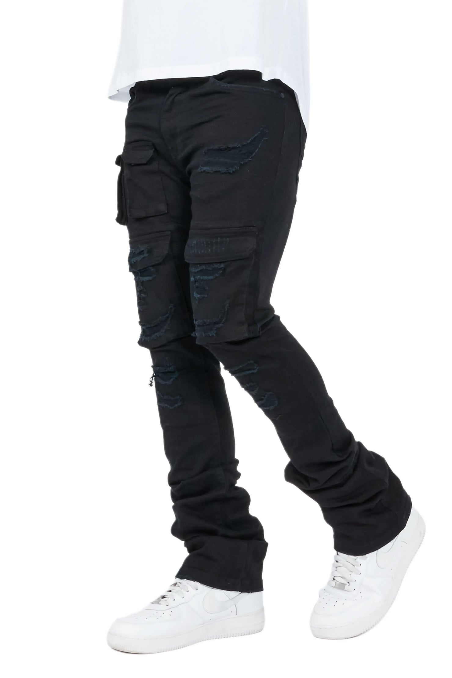 Vance Jet Black Stacked Flare Cargo Jean