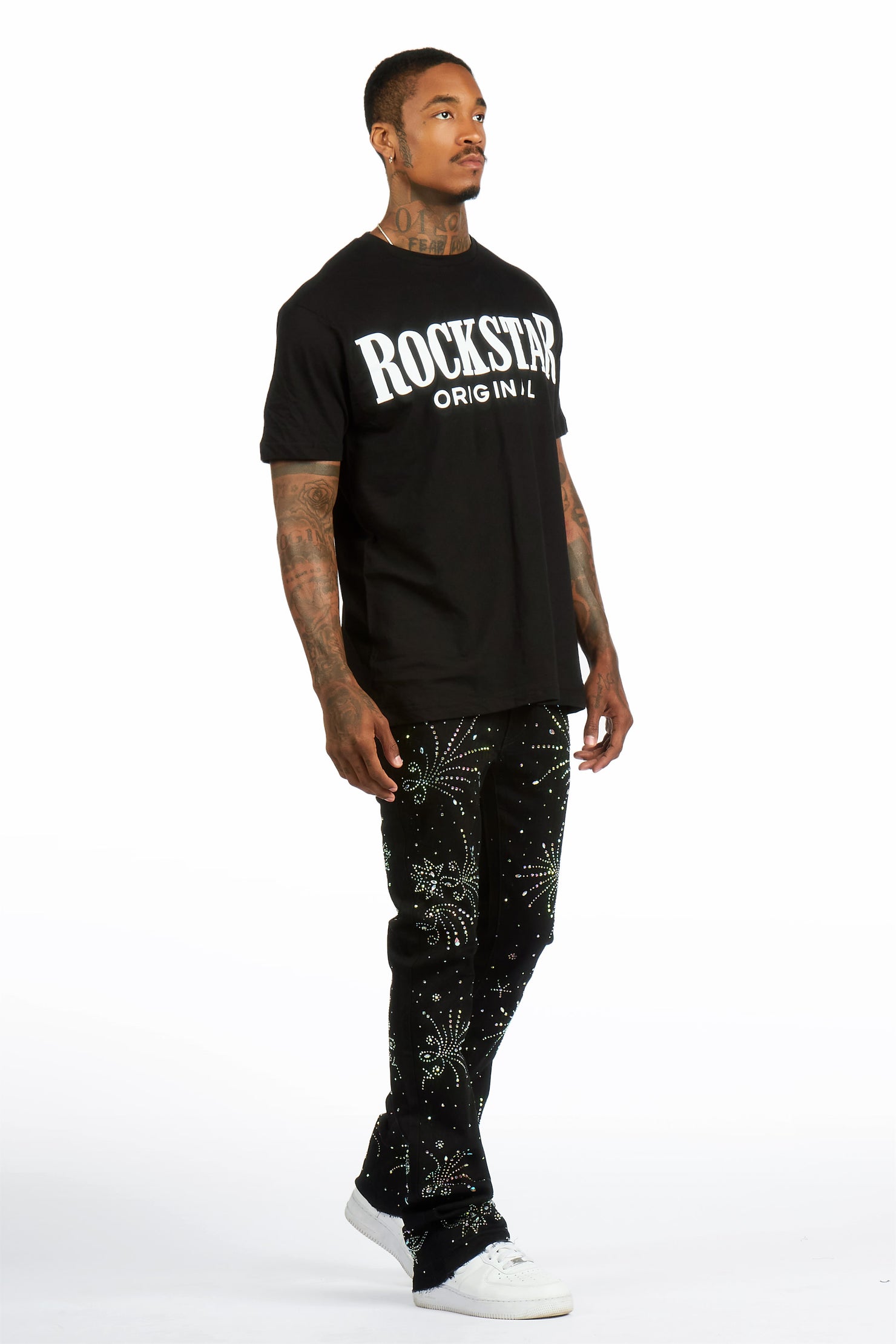 Firework Black Rhinestone Stacked Fit Jean