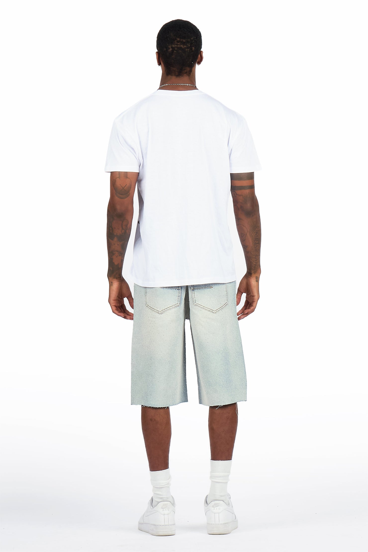 Brayan Light Blue Rhinestones Denim Short