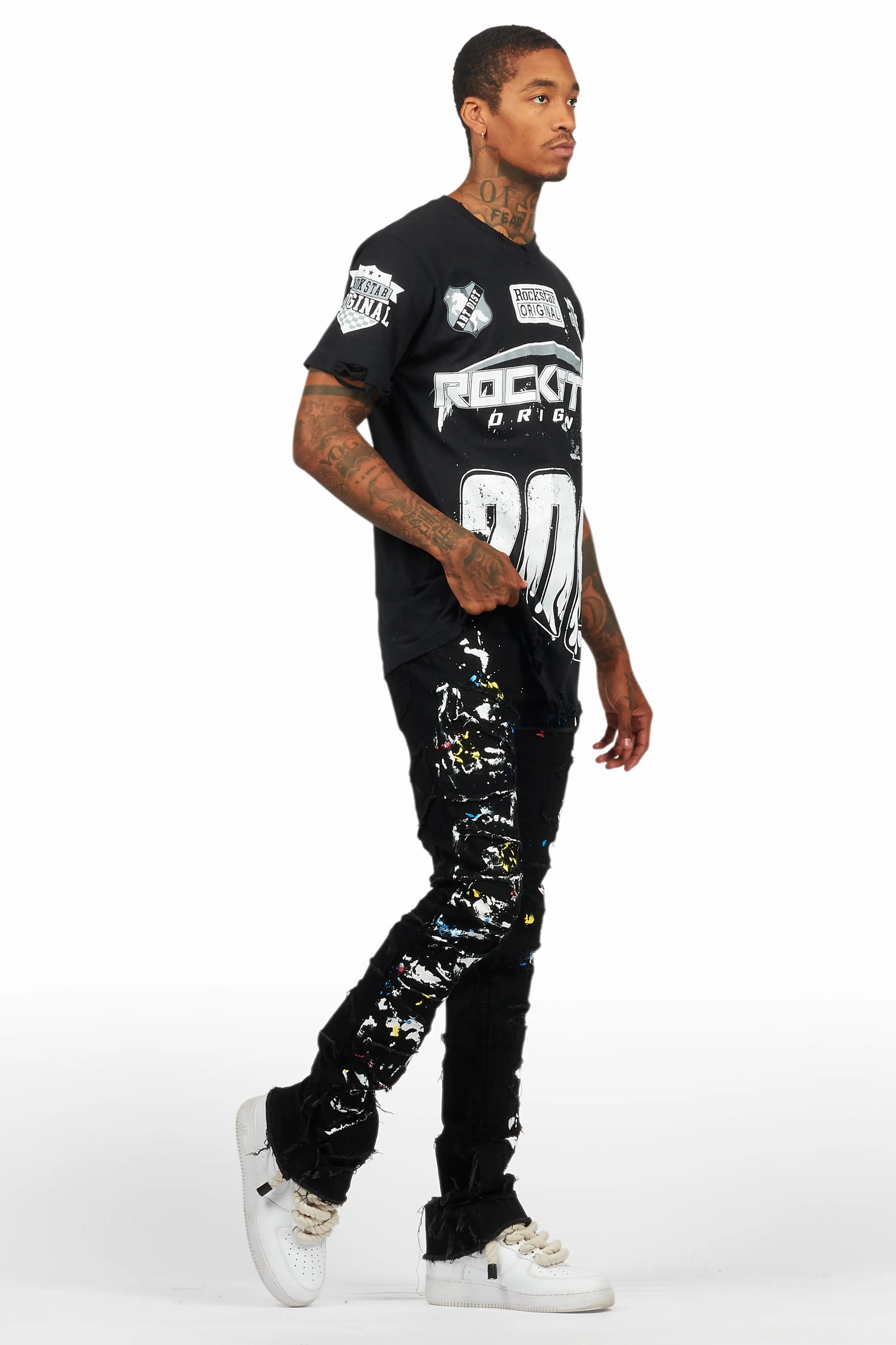 Shaddie Black Painter Stacked Flare Jean