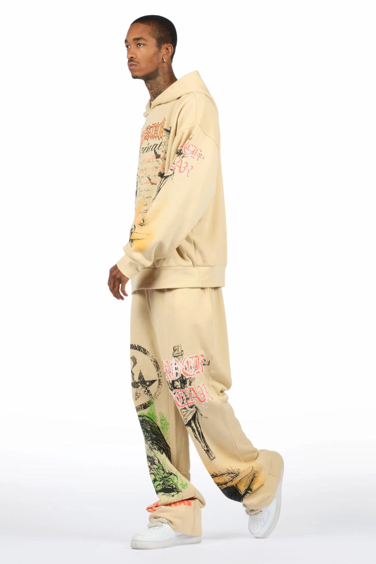 Suppersketch Beige Hoodie/Baggy Pant Track Set