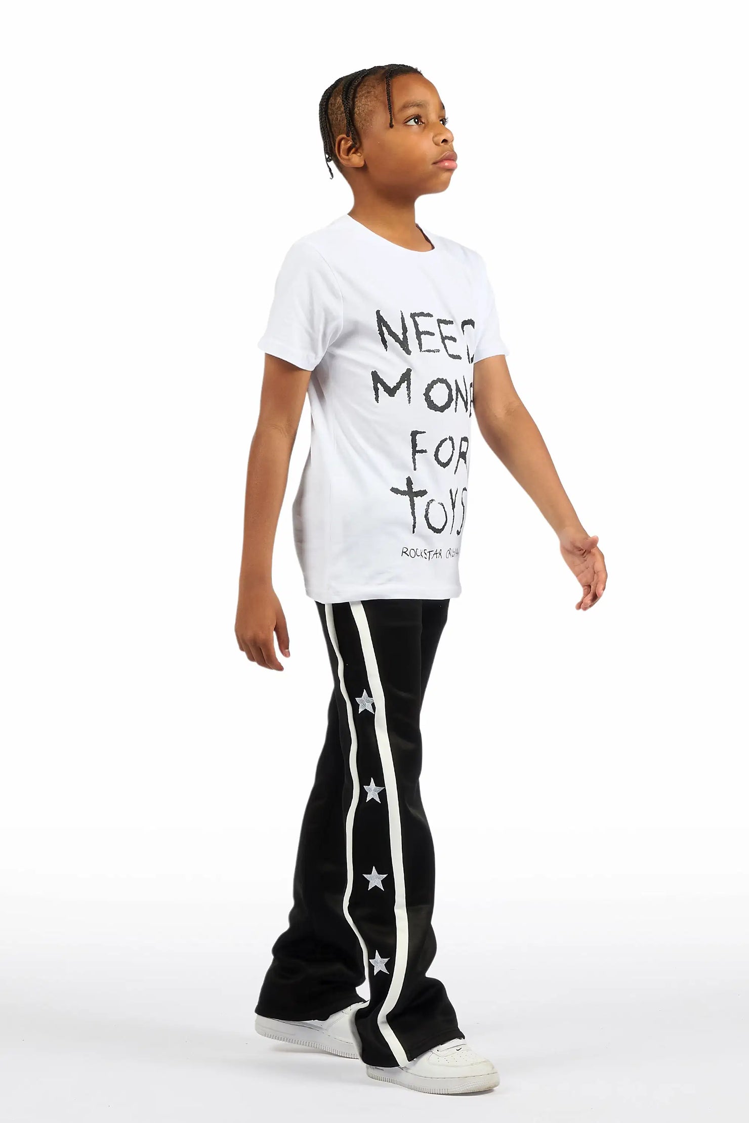 Boys Arkady Black Stacked Flare Track Pant