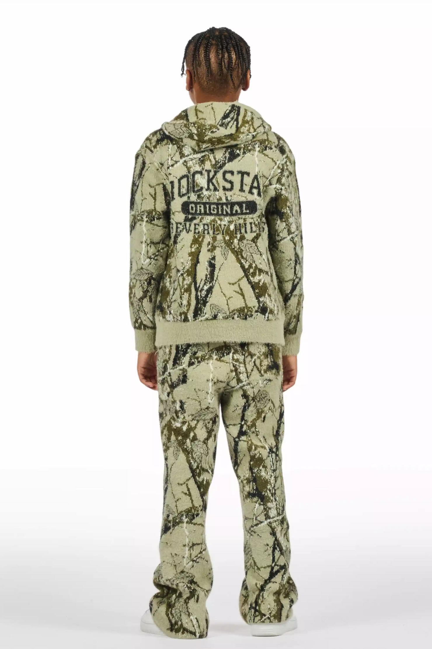 Boys Member Tree Camo Stacked Flare Knitted Mohair Track Set