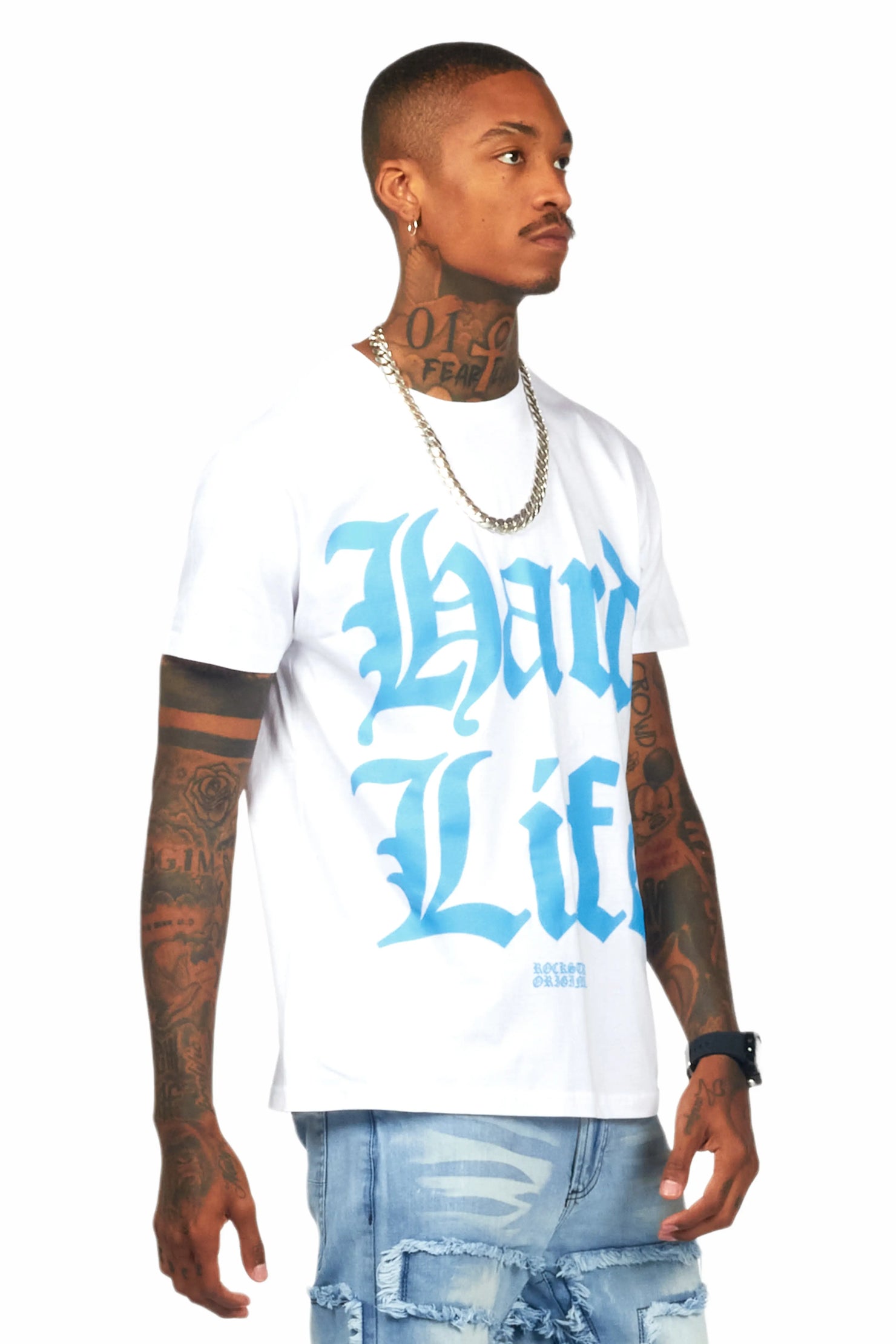 Hard Life White/Blue Graphic T-Shirt