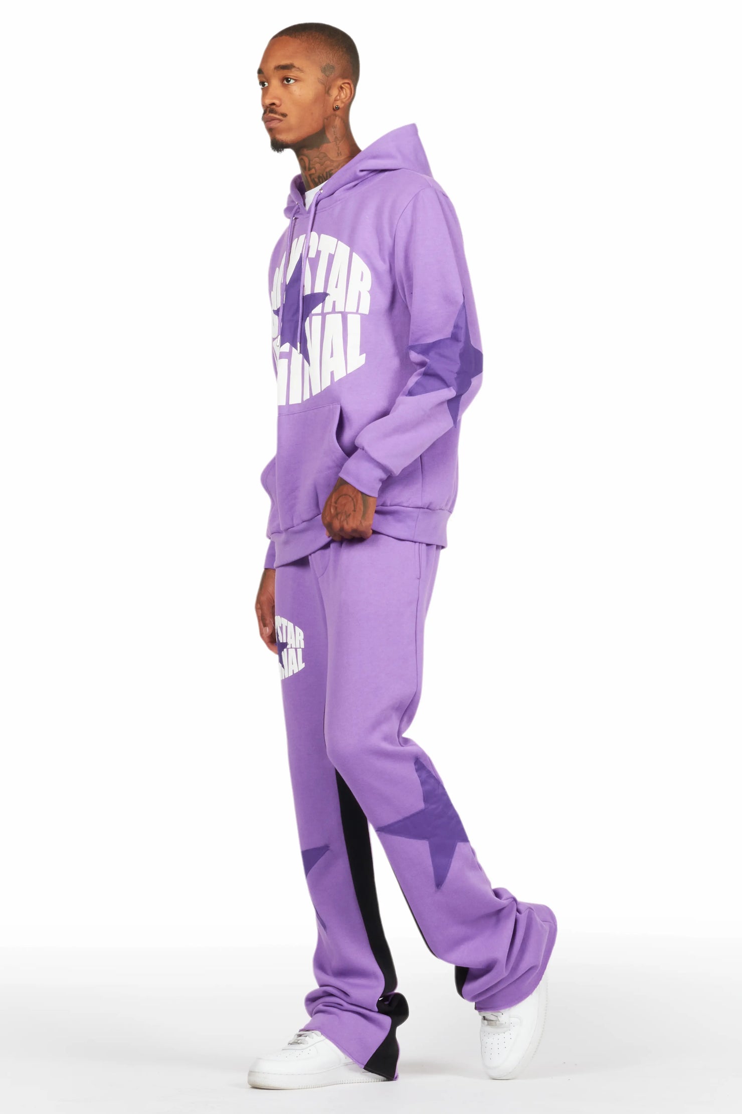 States Purple Baggy Stacked Hoodie Track Set