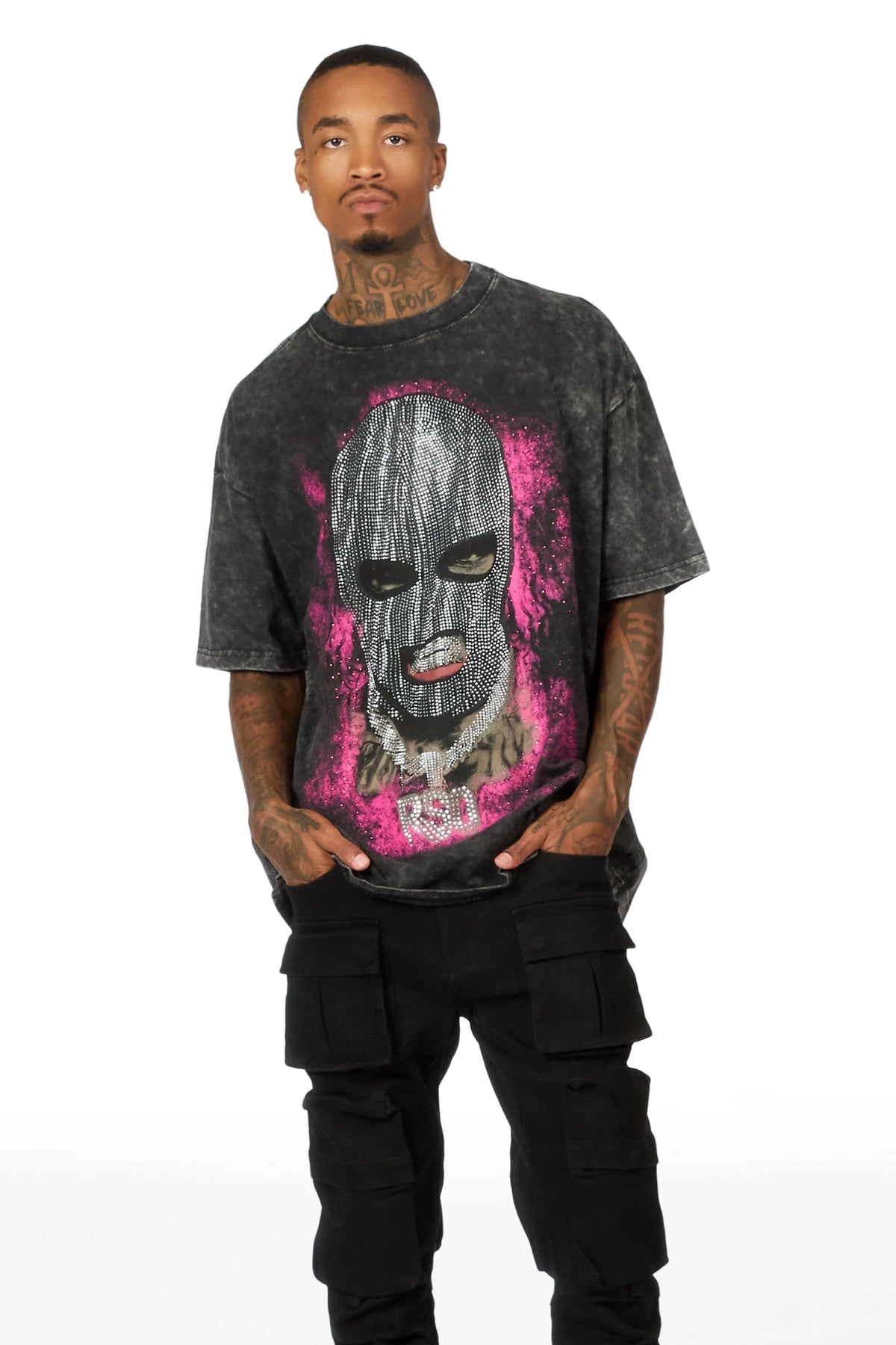 Tyvion Black Rhinestone Oversized Graphic T-Shirt