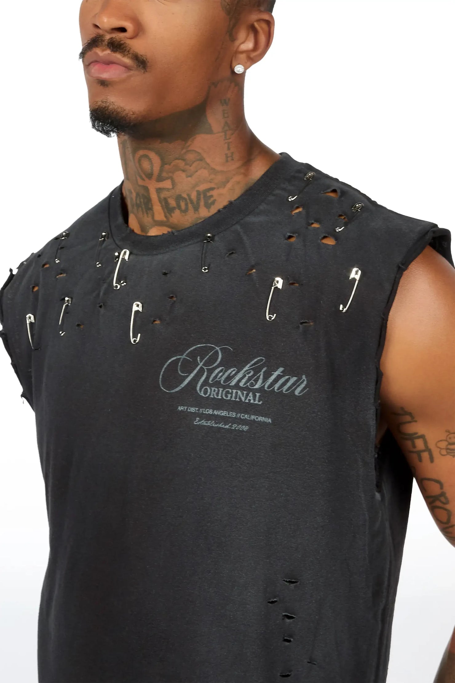 Yozi Black Cut Sleeve T-Shirt & Quatz Leather Stacked Flare Jean