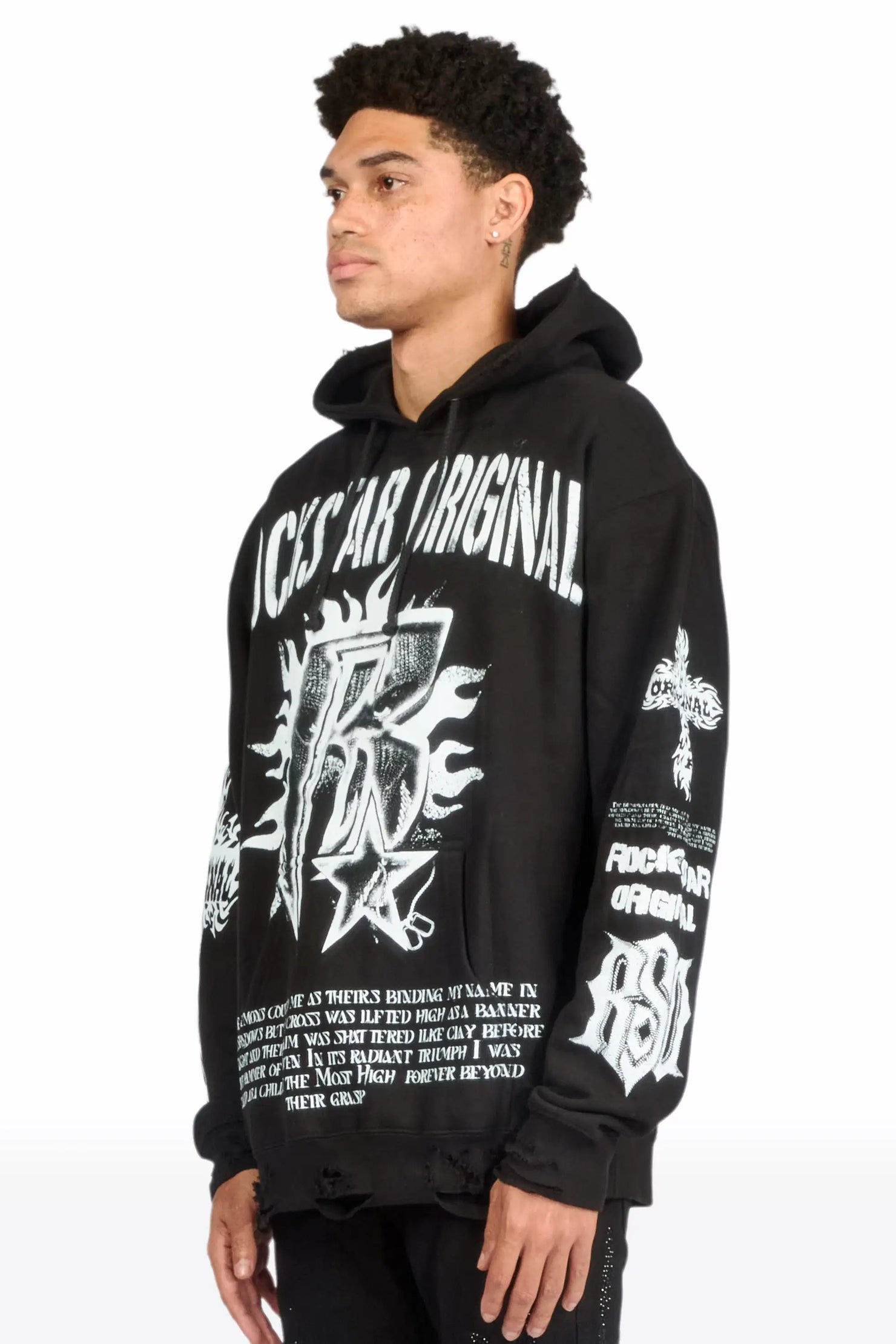Raxil Black/Multi Distressed Graphic Hoodie